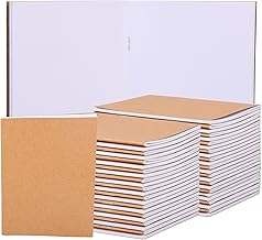 BELLE VOUS Pack of 48 Notepad A6 Unlined 10.5 x 14 cm Brown Kraft Cover Notebook/Diary 24 Pages – Pack Square Notebooks for Travel and Office