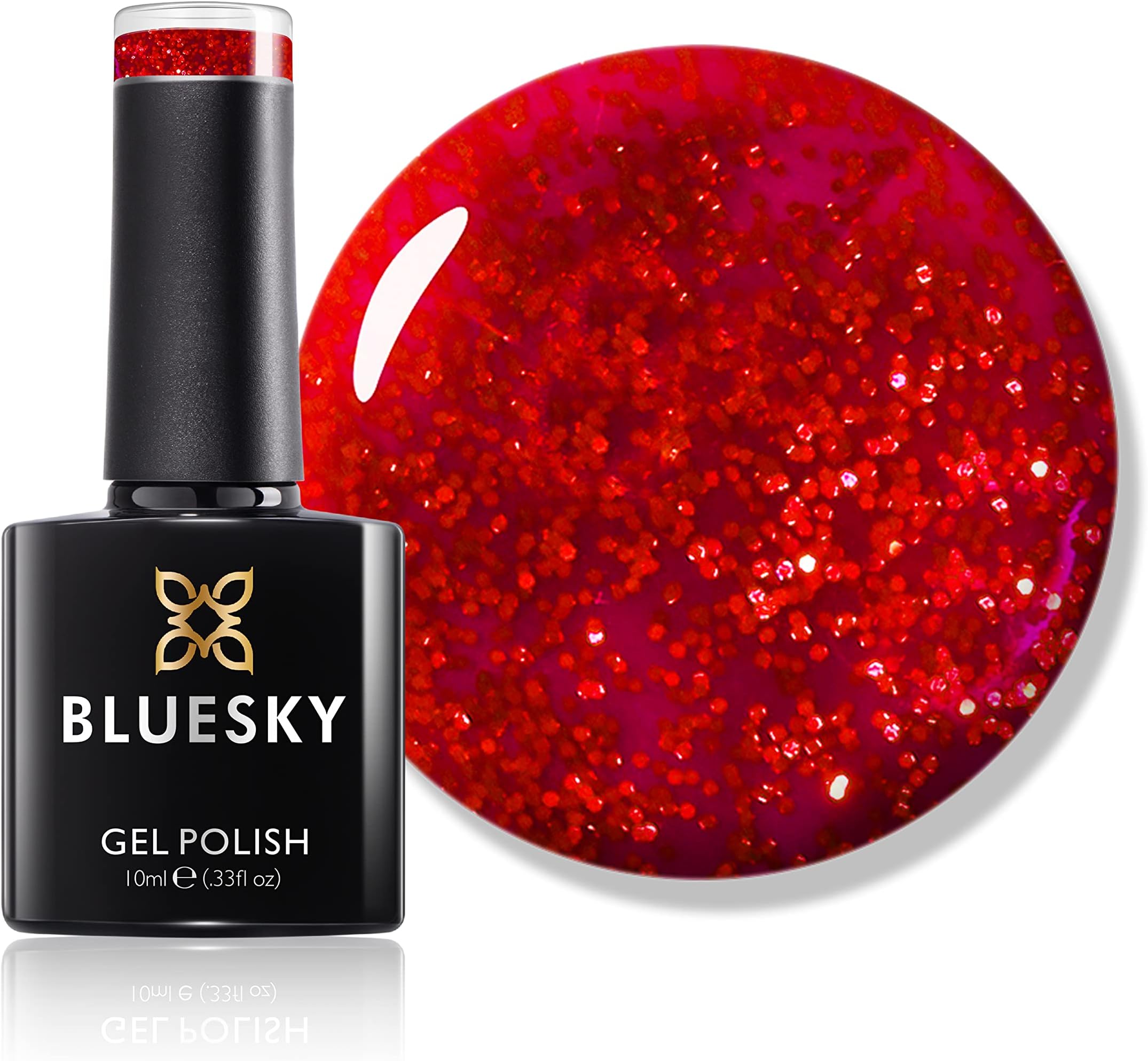 Gel Nail Polish, Santa Red Dream Bsh028, Glitter, Long Lasting, Chip Resistant, 10 ml (Requires Drying Under UV LED Lamp)