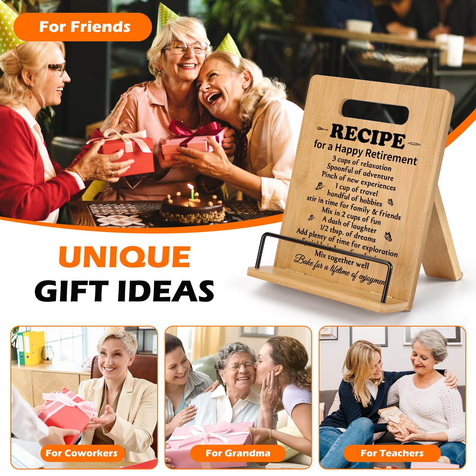 Regalos de jubilación para mujeres, regalos de soporte para libros de cocina jubilados, regalos de compañero de trabajo para mujeres, regalos de despedida para compañeros de trabajo, jefe, dama,