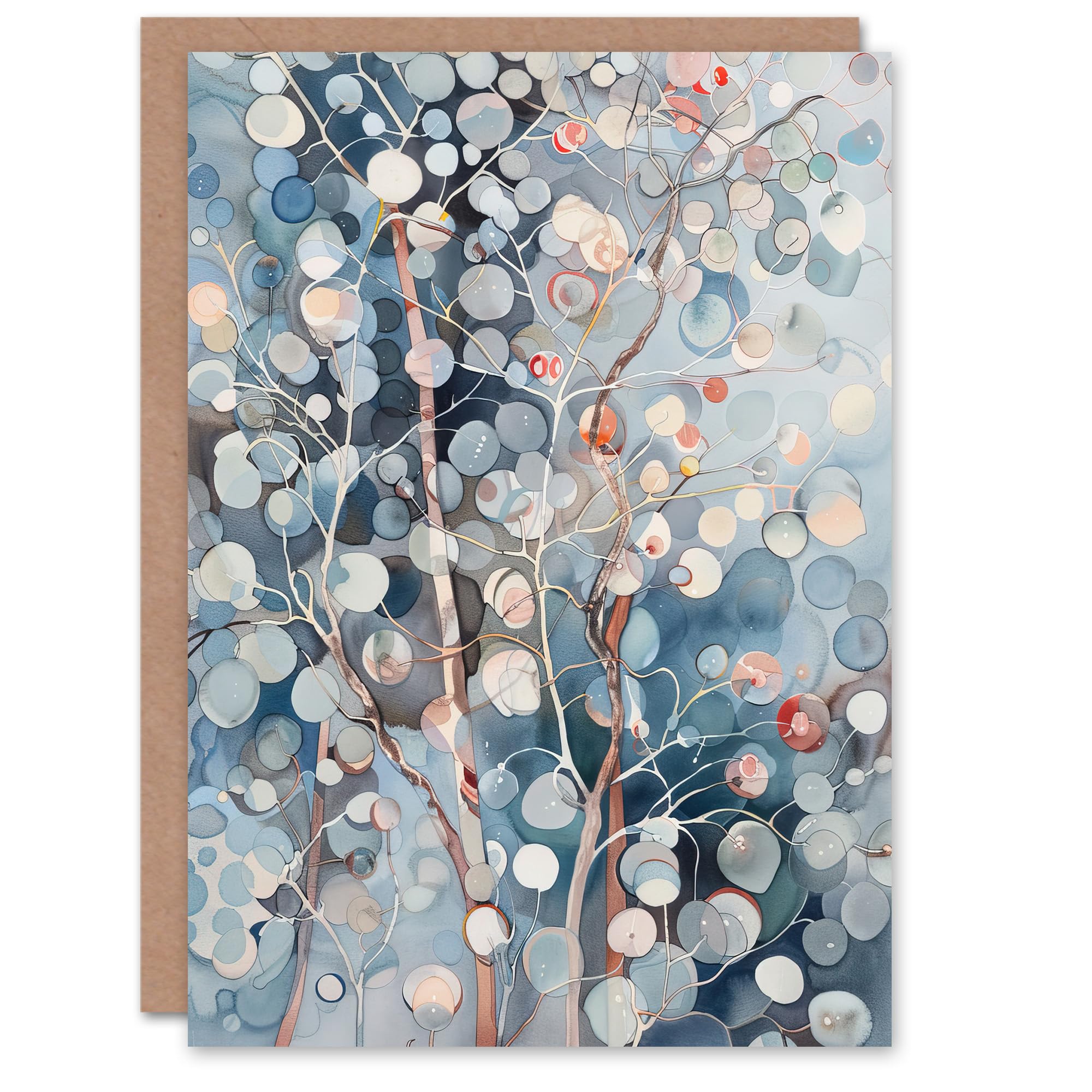 Artery8 Greeting Card Abstract Bubble Forest Trees Watercolour Painting Blank For Him Or Her Art Birthday Card