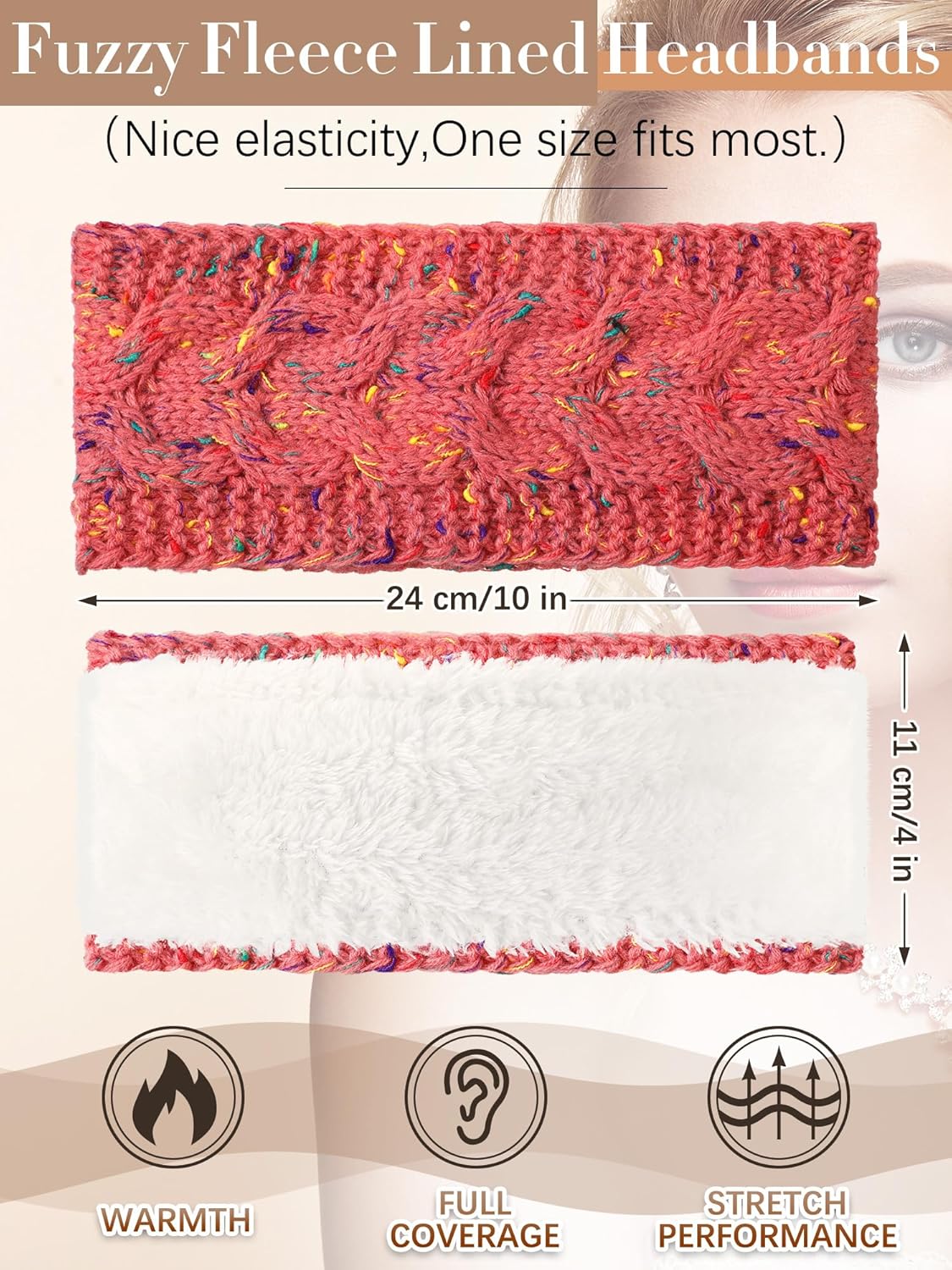 Geyoga 7 Pcs Women Winter Headbands Ear Warmer Women Knit Cable Headbands Fleece Lined Cold Weather Ear Muffs - Image 2