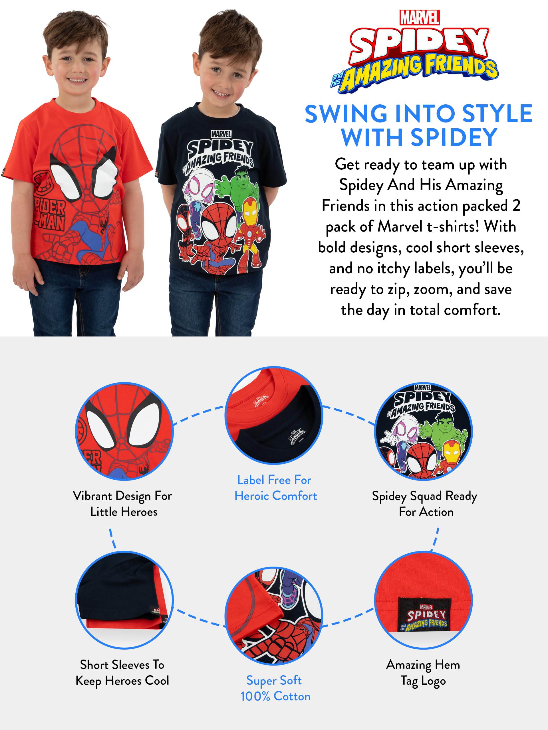 Marvel Spidey I Jego Superkumple, Zestaw 2 Koszulek Dla Chłopca Krótki Rękaw, Letnie T-shirty Dziecięce