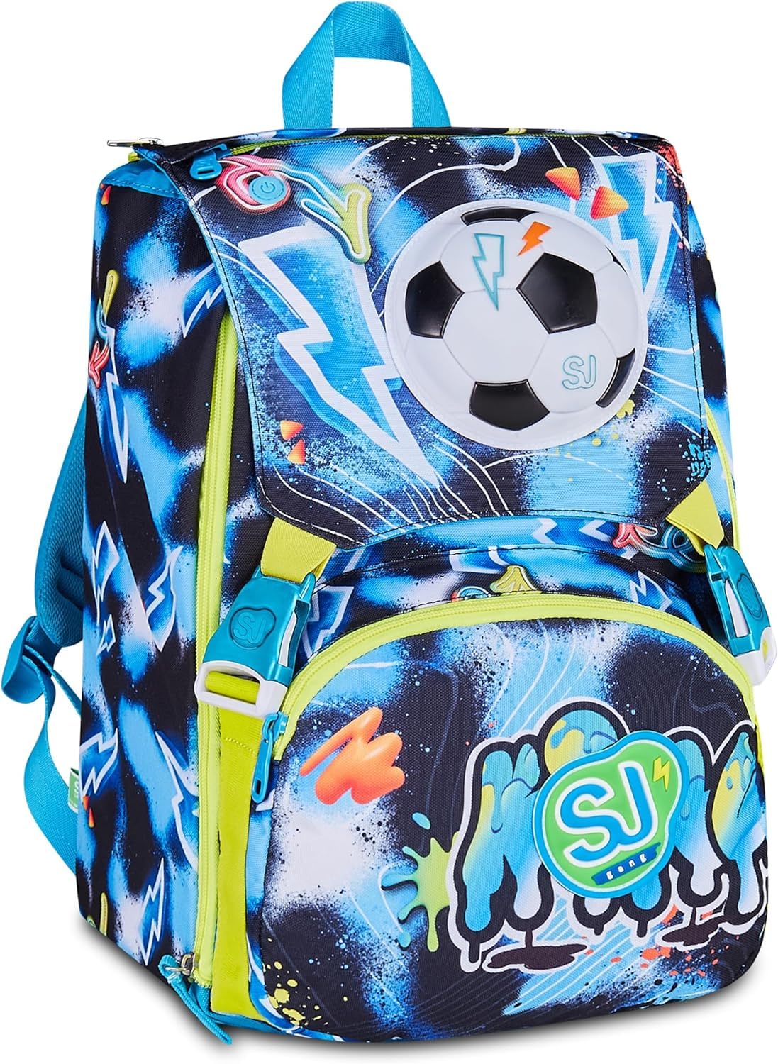 Seven. Schoolpack Zaino Scuola SJ Gang GLOWGAME Calcio Pallone Led Estensibile + Astuccio Completo 3 Zip + Portachiavi Omaggio