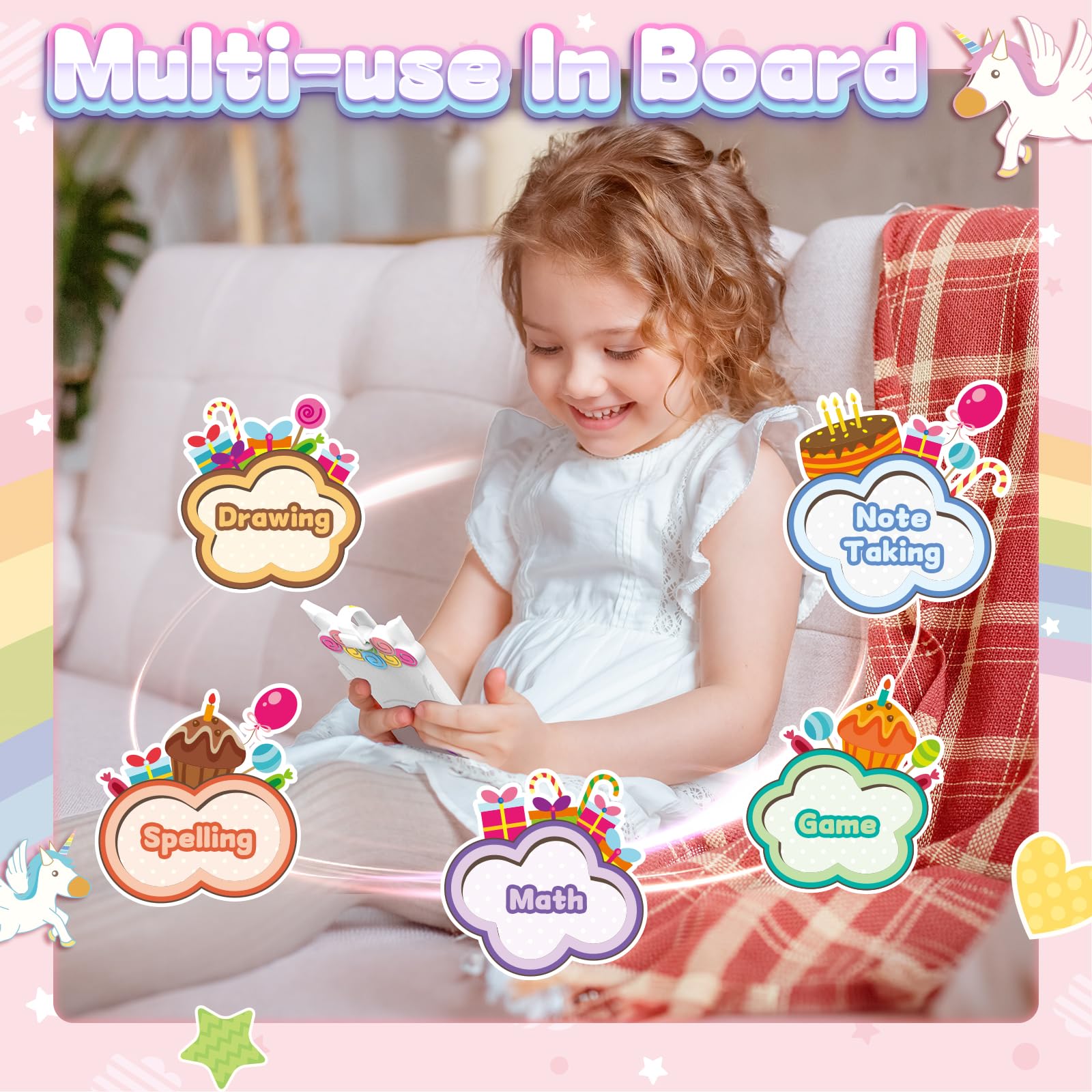 HOMESTEC Unicorn Kids Drawing Tablet 4.5 Inch LCD Writing Board Children Toys for 2 3 4 5 6 Years Old Boys Girls Backpack Decor Unicorn Pendant Gifts - Image 2