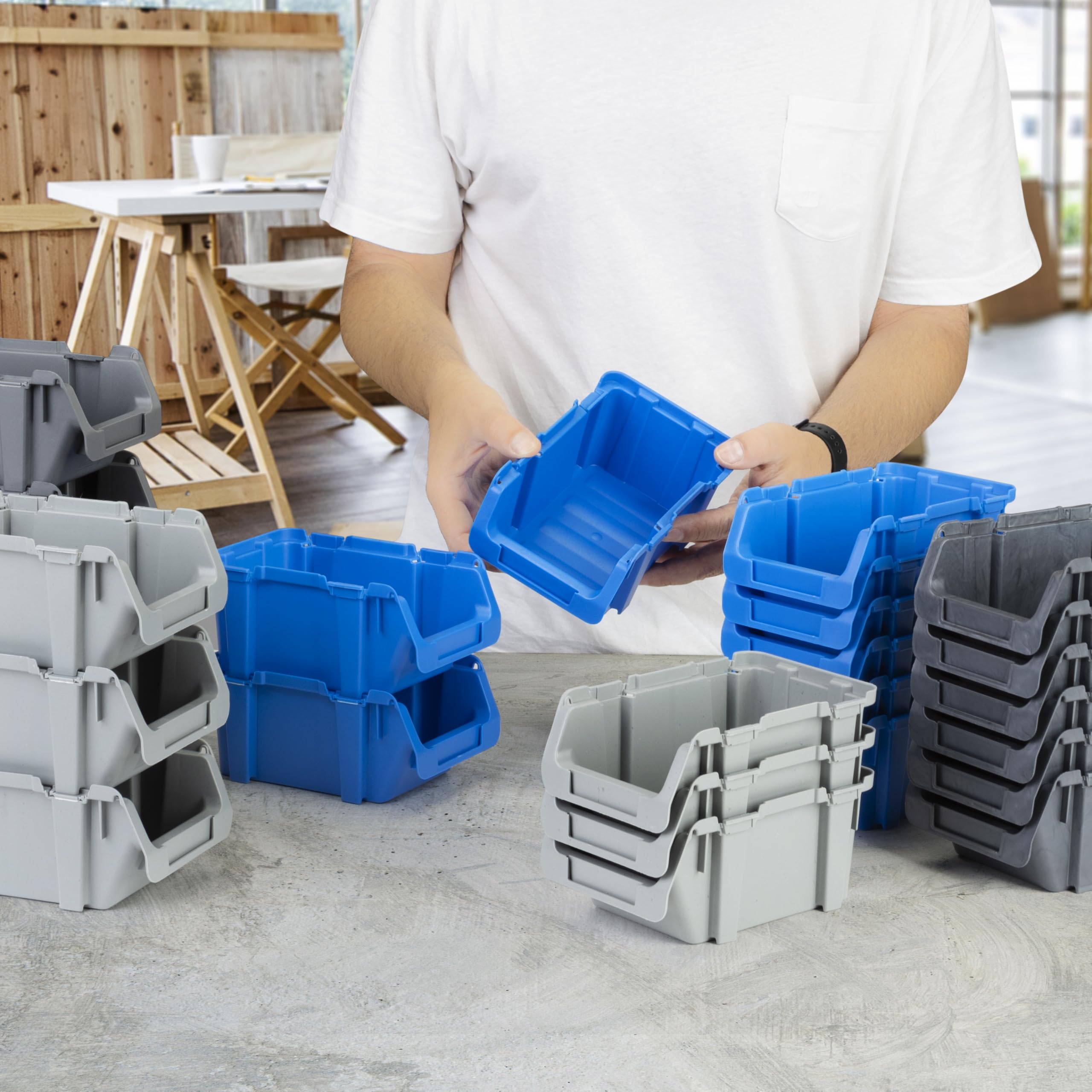Tayg Pack 24 Gavetas de Plastico Encajables y Apilables nº51 - Organizador de Tornillos, Cajones, Caja de Almacenamiento, Cubetas de Plastico Rectangulares, 17x10,7x8 cm