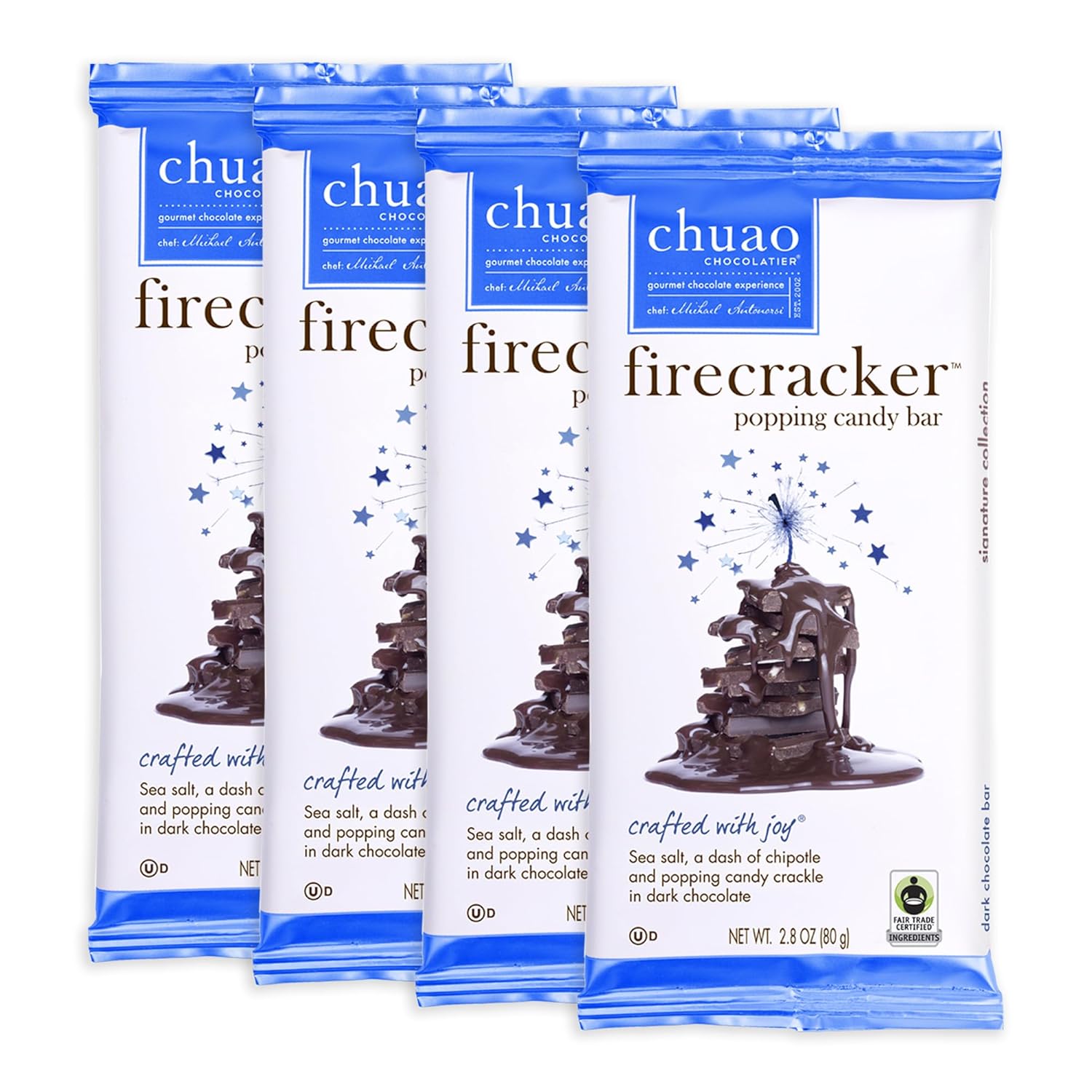 Chuao Chocolatier Firecracker Dark Chocolate Bar, 2.8 ounces each (Pack of 4)