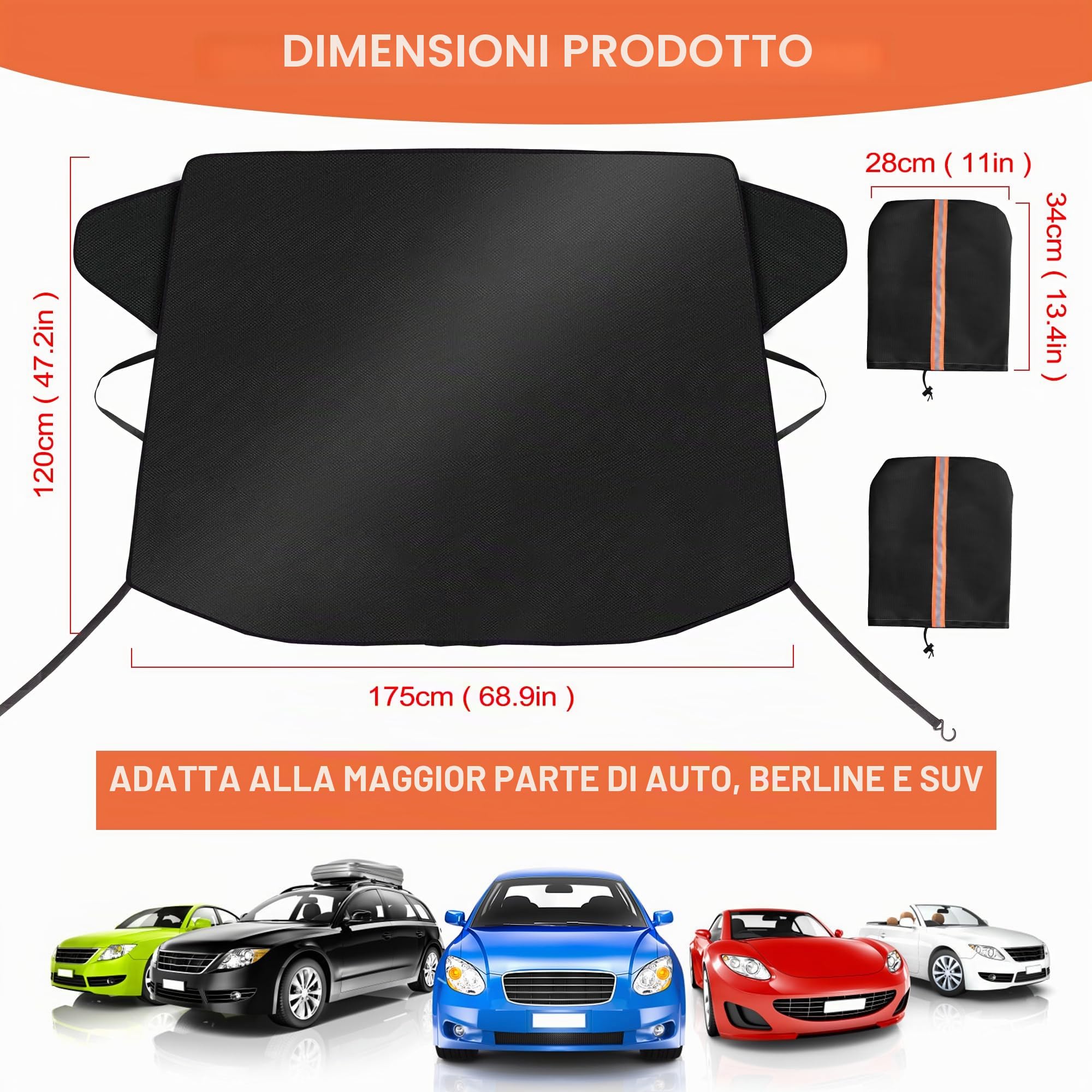 Copri Parabrezza Auto,Copertura Parabrezza Auto Antigelo Anti-Neve Impermeabile Oxford 600D,Copri Parabrezza Antigelo Auto Inverno,Contro Neve,Ghiaccio,Gelo