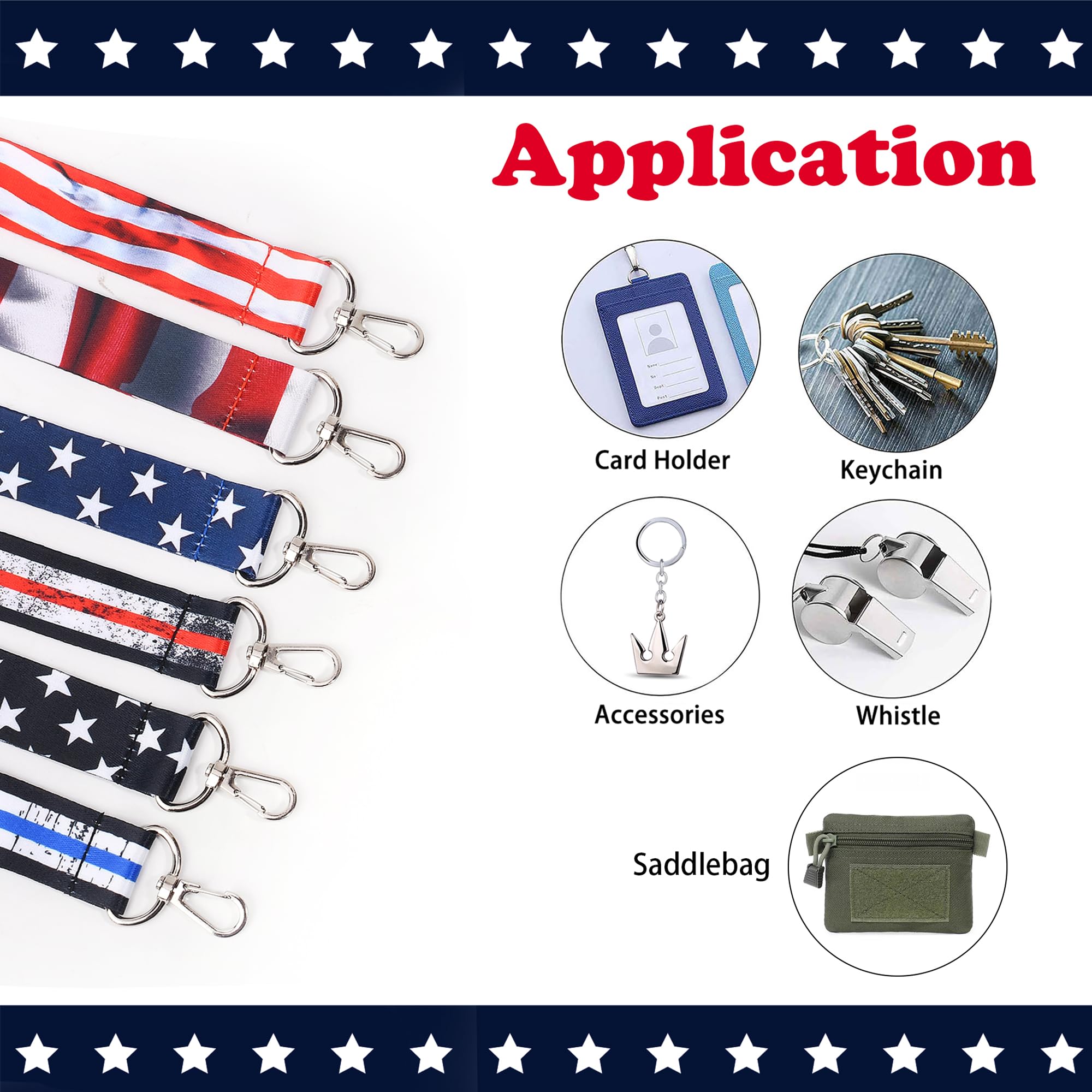 GTOTd Cordón para el cuello de profesor de la bandera estadounidense (paquete de 6) para llavero, accesorios patrióticos, regalos de decoración, suministros de fiesta, tarjetas de identificación,