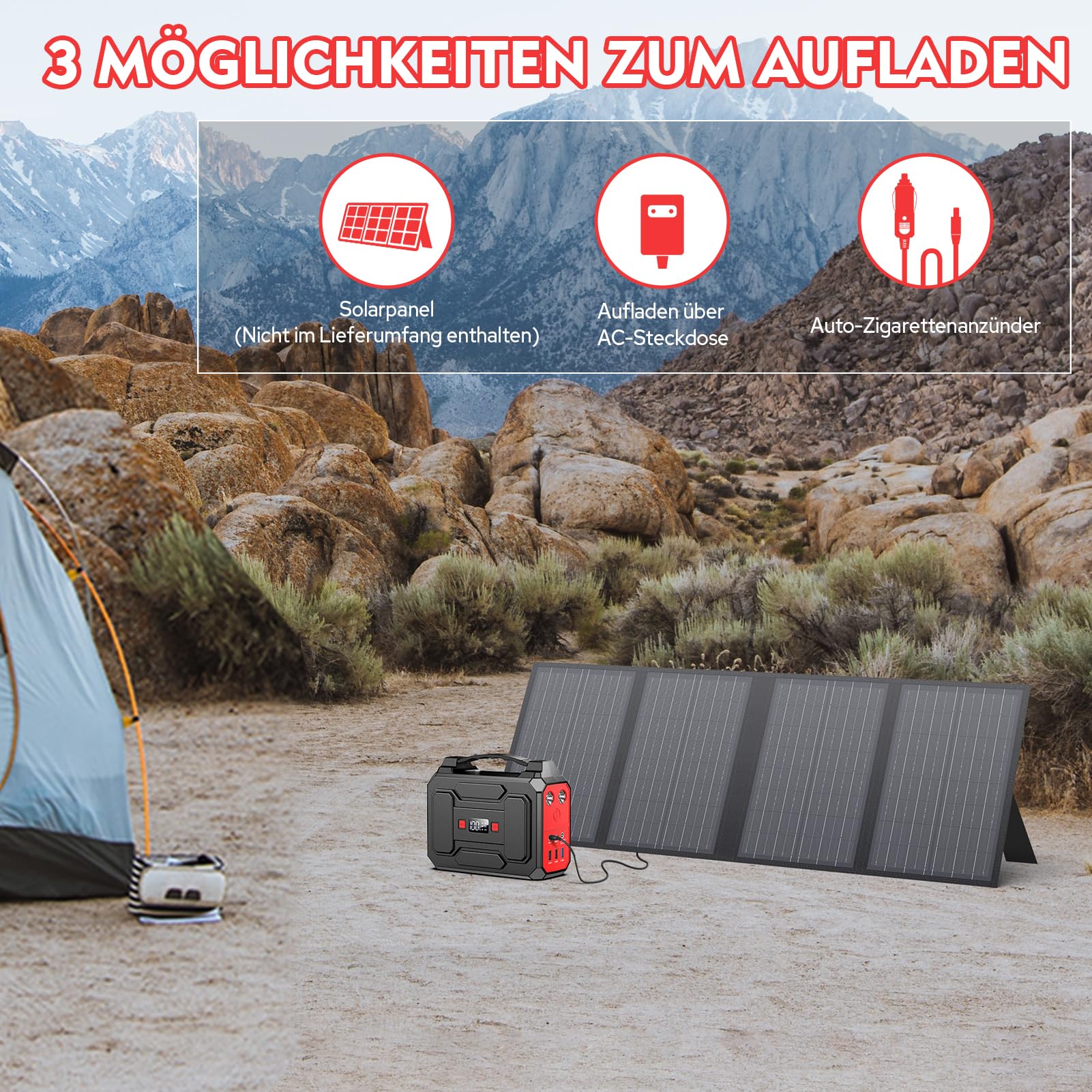 Powkey Tragbare Powerstation 99Wh/27000mAh Tragbares Kraftwerk 100W Solargenerator mit 230V AC Ausgang/QC 3.0 18W USB/Typ-C für Camping Wohnmobile powerbank mit steckdose