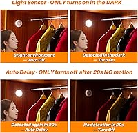 Vista 3 de STAR-SPANGLED Paquete de 6 luces con sensor de movimiento de 2.8 pulgadas para interiores, funciona con pilas AAA, luz LED para pegar en escaleras