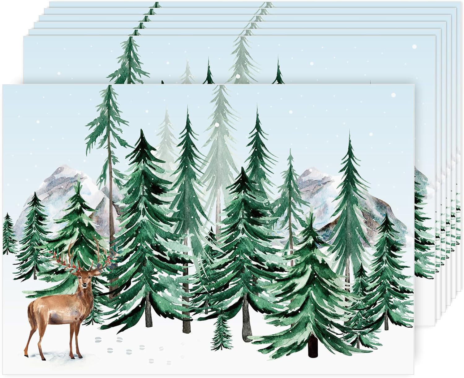 AnyDesign 50 Pack Christmas Paper Placemats Watercolor