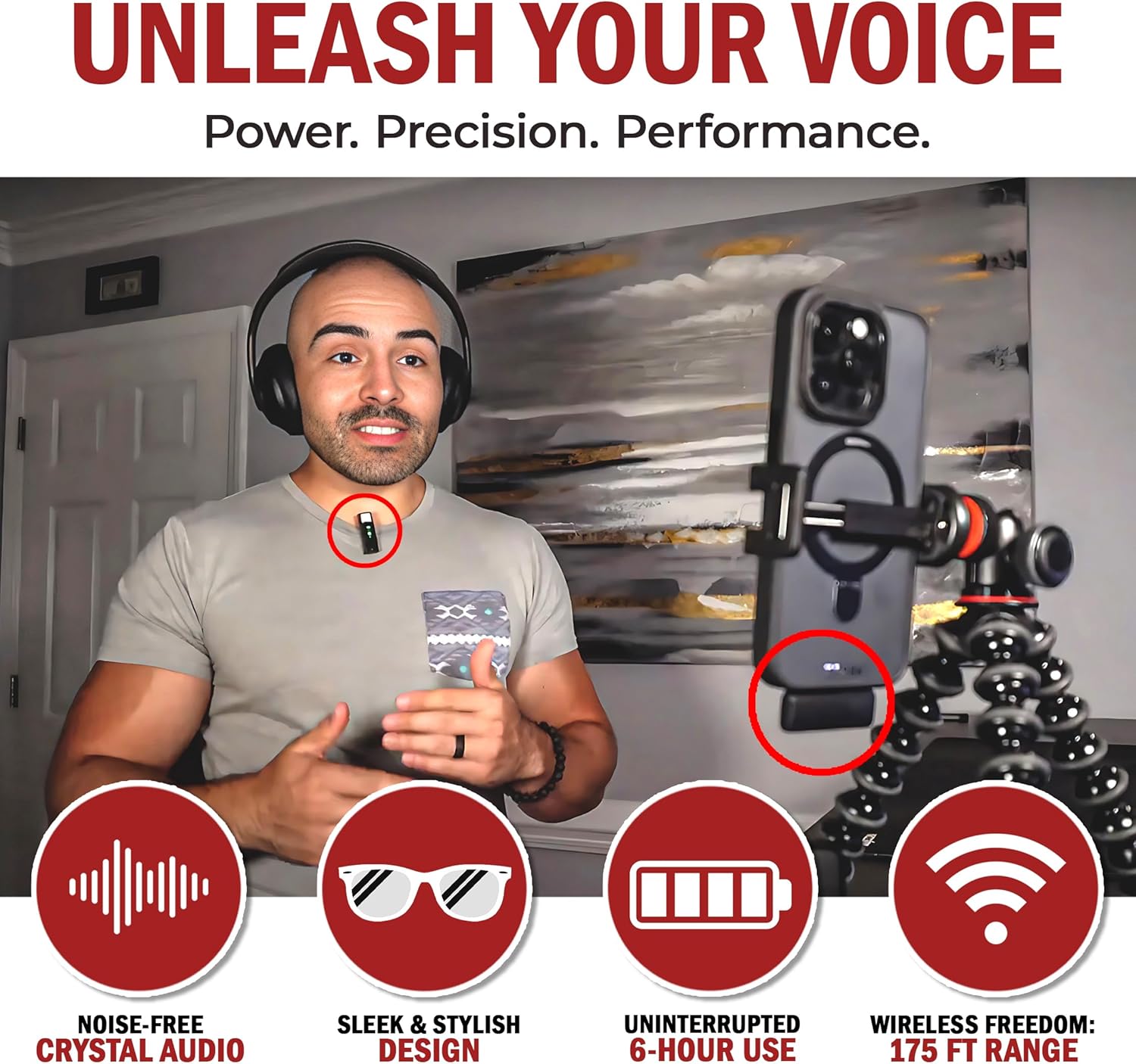 Wireless Lavalier Microphone for iPhone and All Devices - 2 Pack 2.4Ghz Mic, Audio w/Noise Canceling - Long Range Up to 175ft - Easy to Use for Video Recording, Podcast