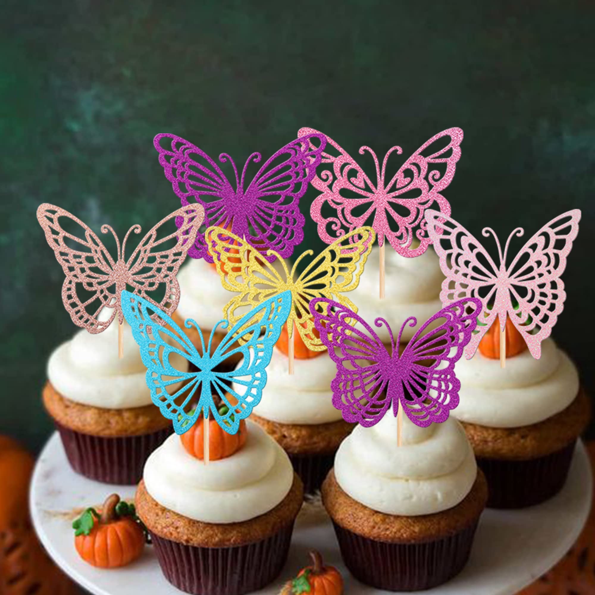 24 Stück Schmetterling Cupcake-Topper In Rose Gold - Glitzer-Deko Für Geburtstag, Babyparty & Hochzeit