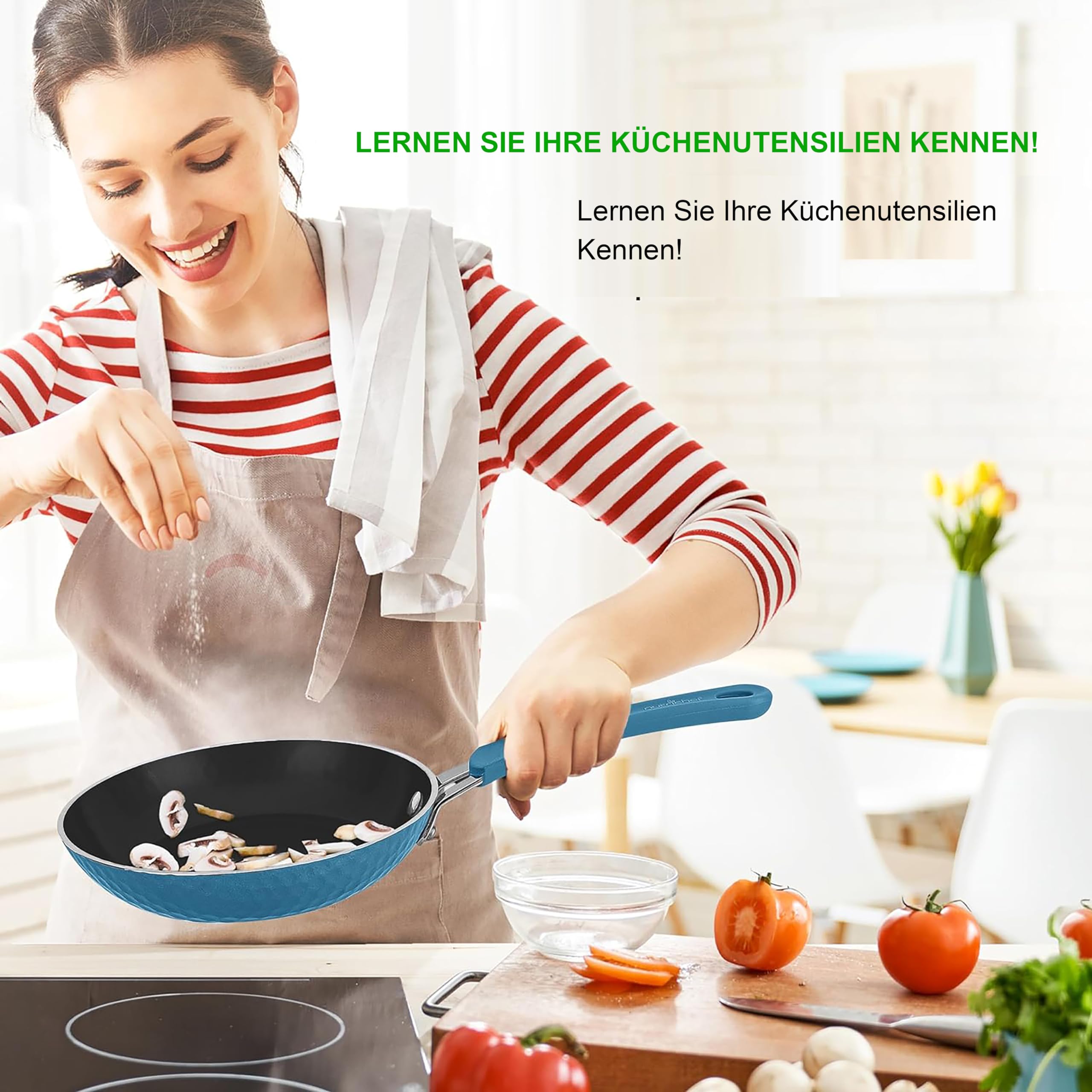 NutriChef Töpfe & Pfannen, 11 Teiliges- Topf und Pfannenset, Inkl. Küchenlöffel, Keramik Antihaftbeschichtet, Für alle Herdarten inkl. Induktion, Ideal für Familien & Single-Haushalte