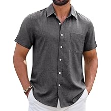 Mens Linen Shirt Short Sleeve Wrinkle Free Casual Untucked Button Down Shirts Beach Breathable Tops Summer