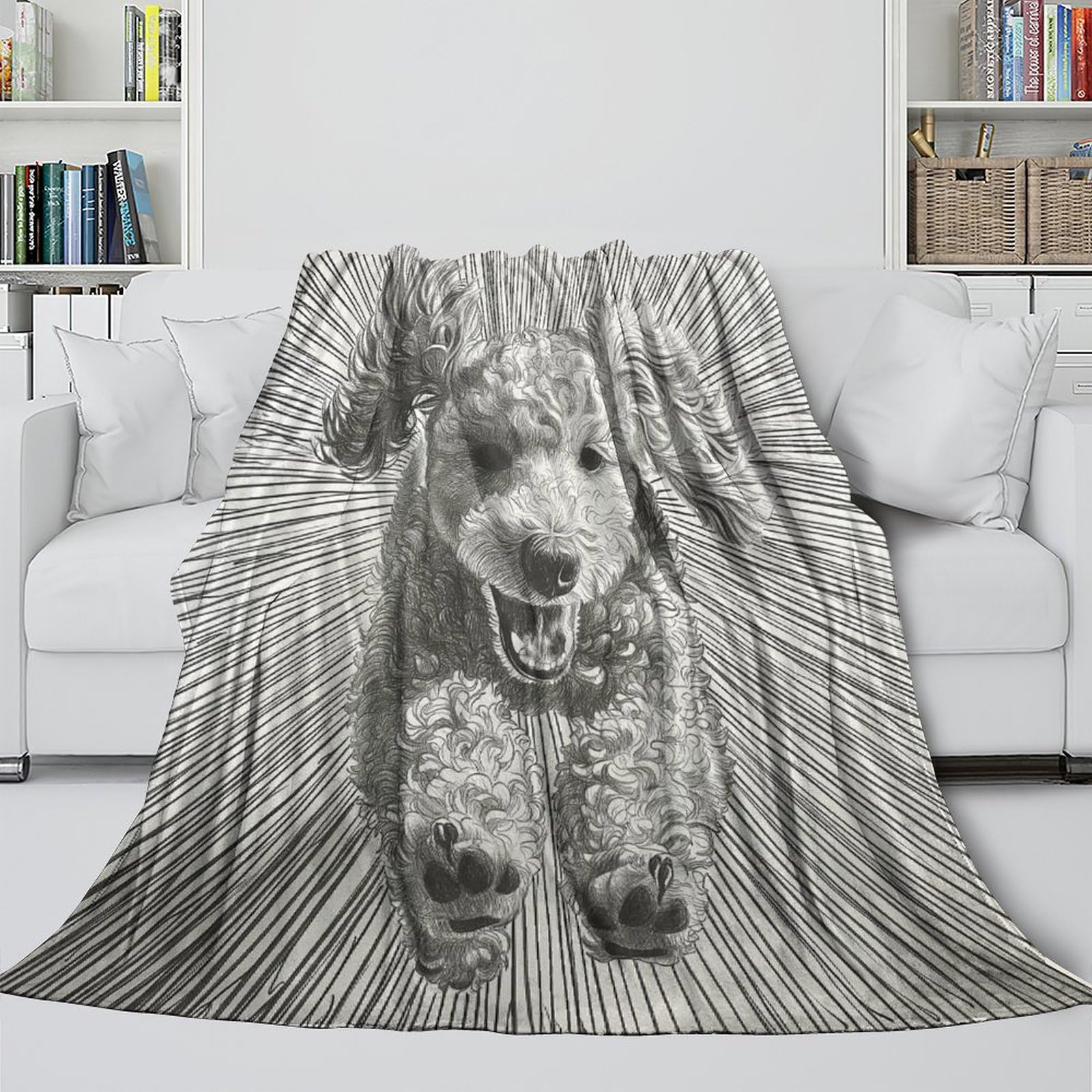 Pudel-Fleecedecken, für Herren und Damen, Erwachsene, Flanelldecke, 3D-Druck, Sherpa, atmungsaktiv, gemütlich, weich, warm, flauschige Decke, Plüschdecken für Bett, Couch, 150 x 200 cm