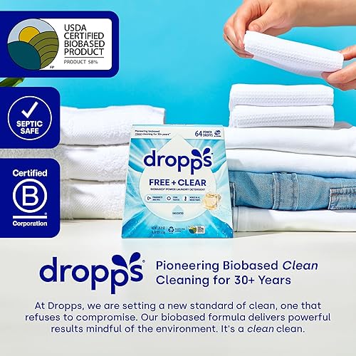 Miniatura 27 de Dropps Odor & Stain - Cápsulas de detergente para ropa a base de biológicas, Crisp Breeze (32 cápsulas), cápsulas de lavandería compatibles con HE