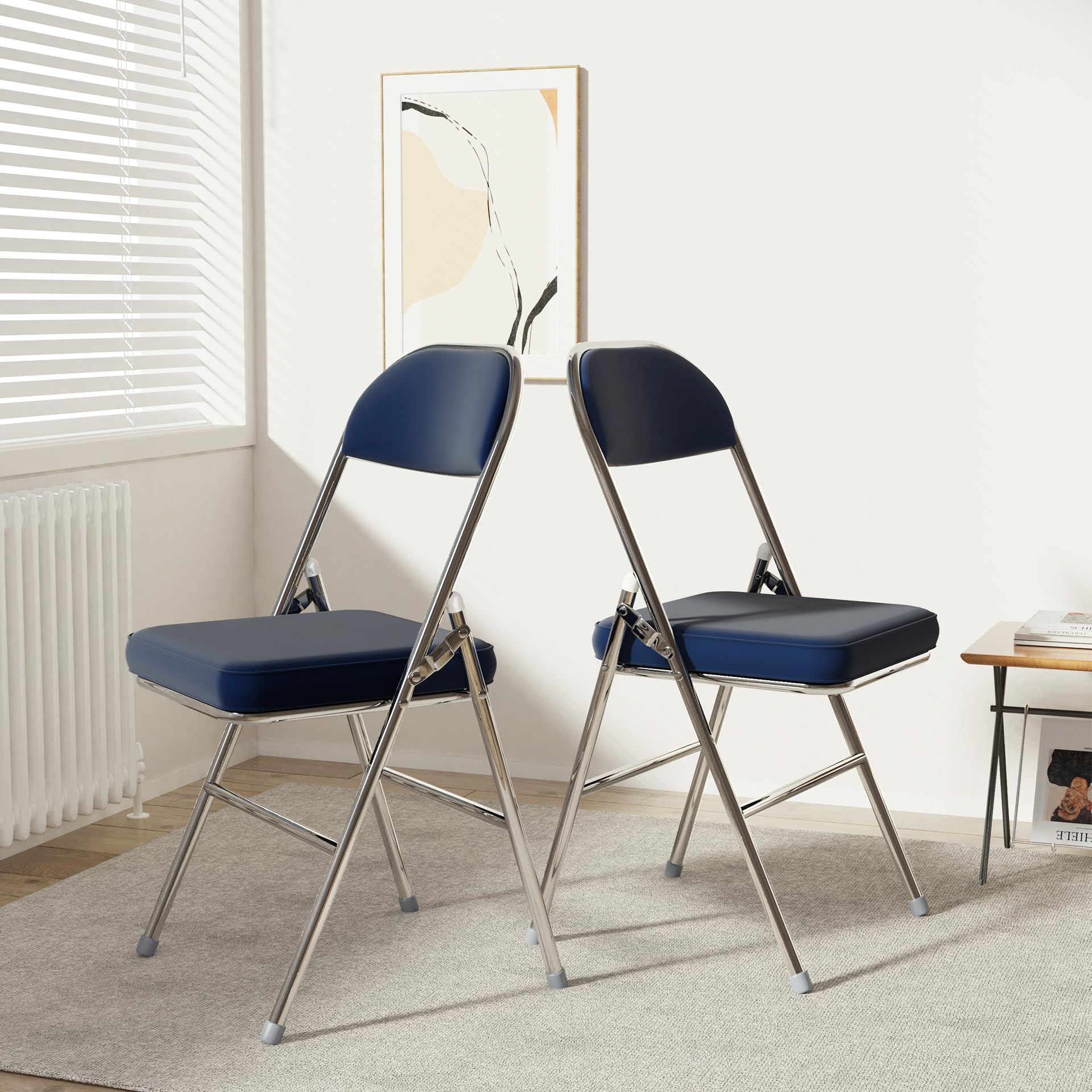 ARunThLana Lot de 2 Chaise Pliante, Chaises de Salle à Manger en PU, Cadre en métal, avec Dossier, 47x32x98cm, pour Salon, Bureau, Salle à Manger, Noir