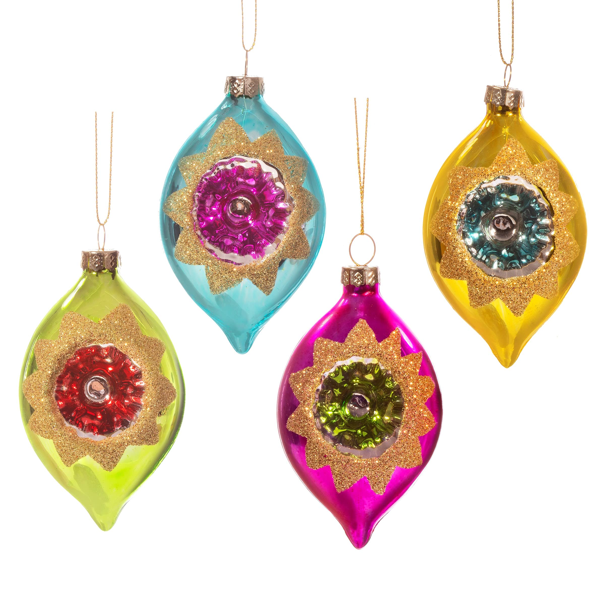 Boules de Noël vintage Sass & Belle : lot de 4 suspensions sapin rétro