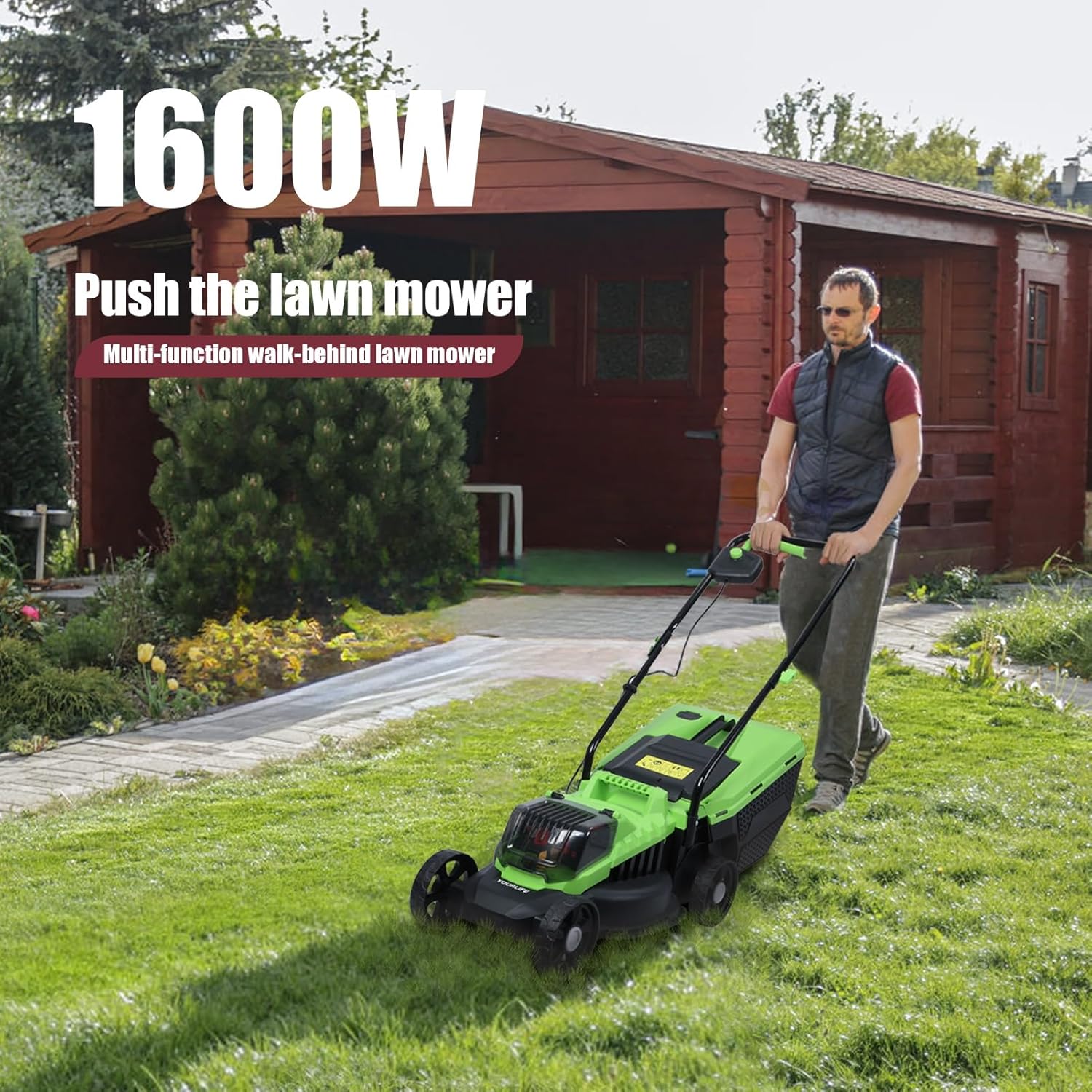 cdar Self Propelled Lawn Mower,1600w Electric Lawn Mower Riding Walk-Behind Push Lawn Mowers Lawn Dethatcher with Brushless Motor 30L Tank 12.6 Inches Blade for Greenwork Garden Care