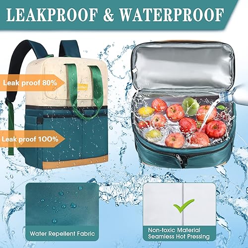 Miniatura 3 de Mochila enfriadora con doble piso y 12 paquetes de hielo, mantiene 36 latas frías hasta 24 horas, mochila térmica aislada impermeable y a prueba de