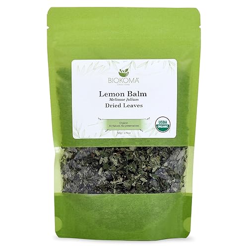 Bálsamo de limón Biokoma puro y orgánico (Melissae folium) Hojas secas 50g (1.76oz) en bolsa resellable a prueba de humedad