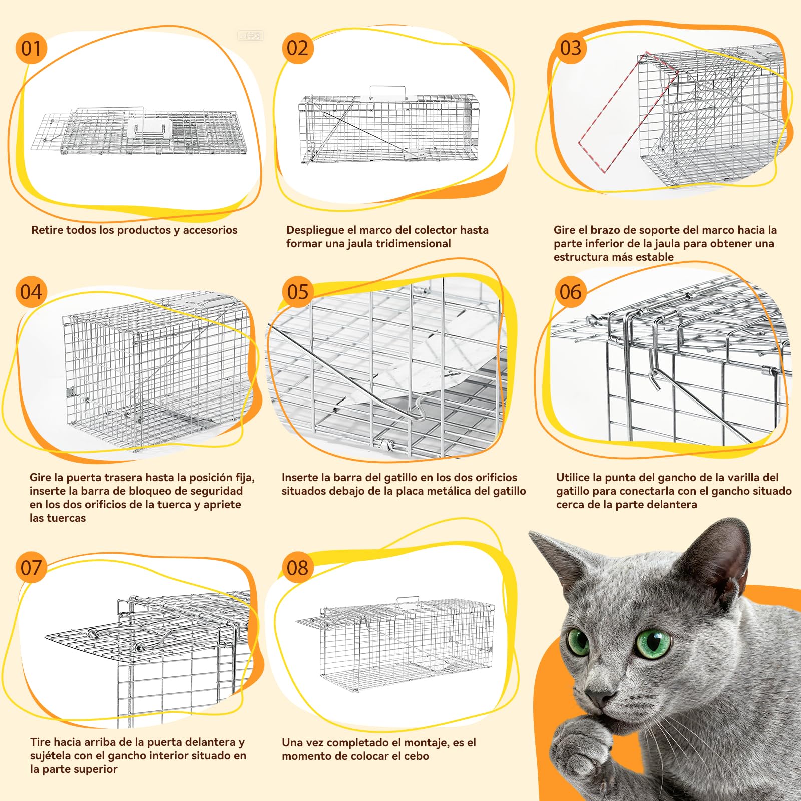 Jaula Plegable para la Captura de Animales Vivos 78×29×30 cm | Jaula de captura humanitaria, adecuada para capturar gatos callejeros, mapaches, ardillas y conejos
