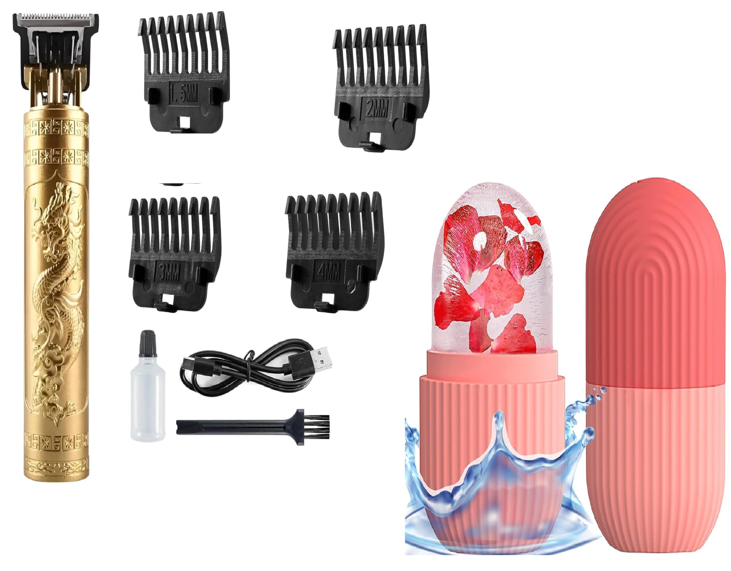 Trimmer Men Professional Cordless Hair Clipper Dragon Style, Rechargeable Trimmer For Beard, Hairs, Moustache & Face, Electric T Blade Zero Gapped Shaving Machine Men's Grooming Kit With Face Iice rollar (plastick multicolor)-image-21