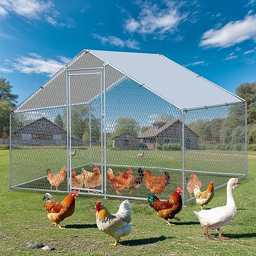 ZENY Gallinero de metal grande, para aves de corral con cubierta de techo impermeable, jaula para exteriores, gallinero para patio