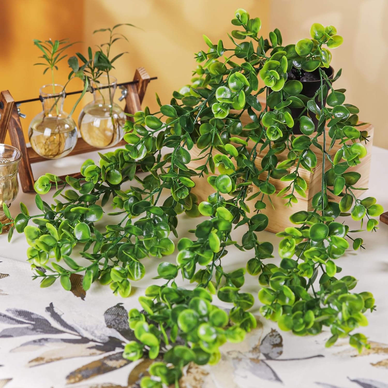 Der Rose 2Pcs Fake Hanging Plants Artificial Decor Faux Hanging Plants Indoor in Black Pots for Home Bedroom Living Room Decor - Image 5