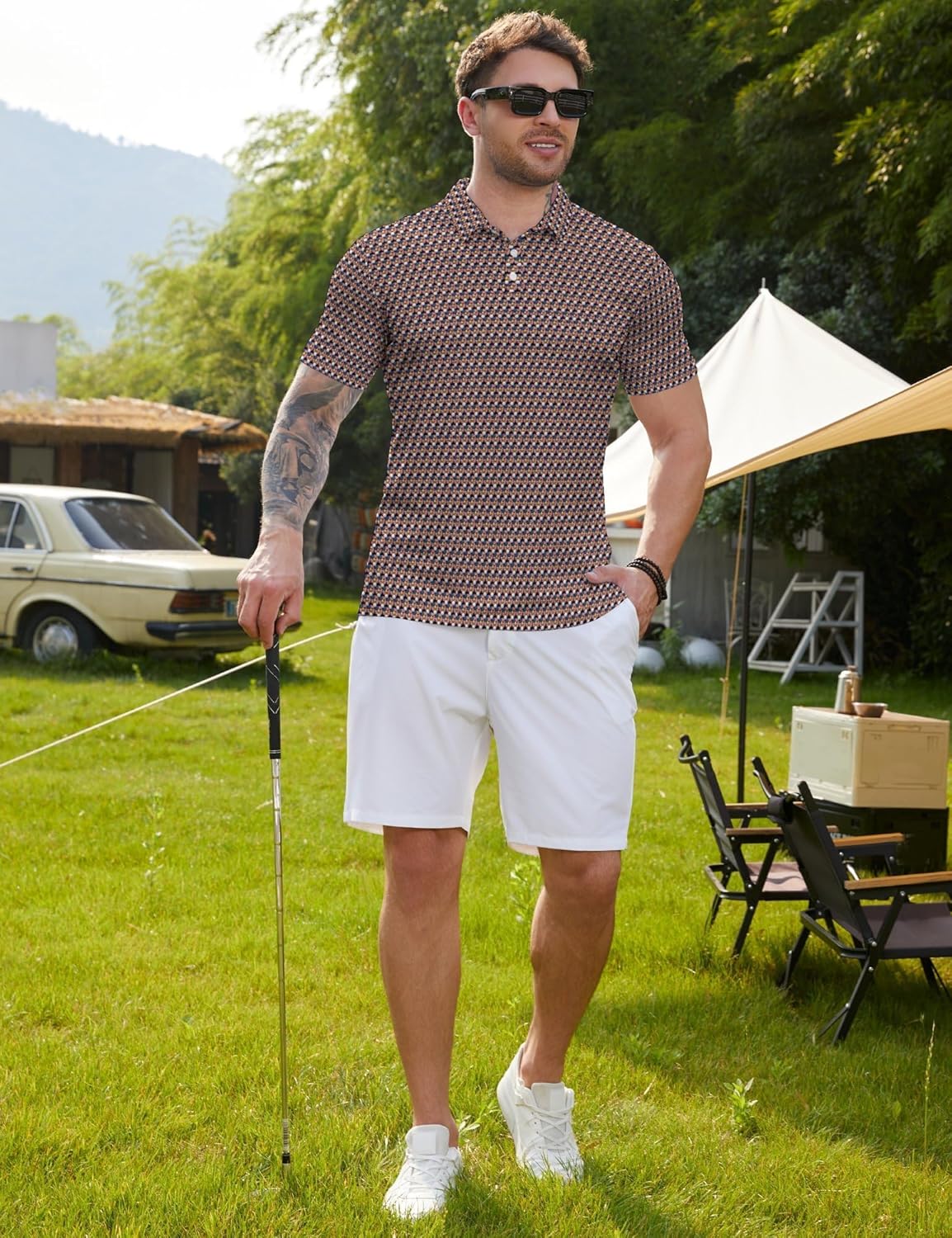 Golf Shirts for Men Quick Dry Funny Golf Polo Shirts Short Sleeve Moisture Wicking Polo Shirts for Men