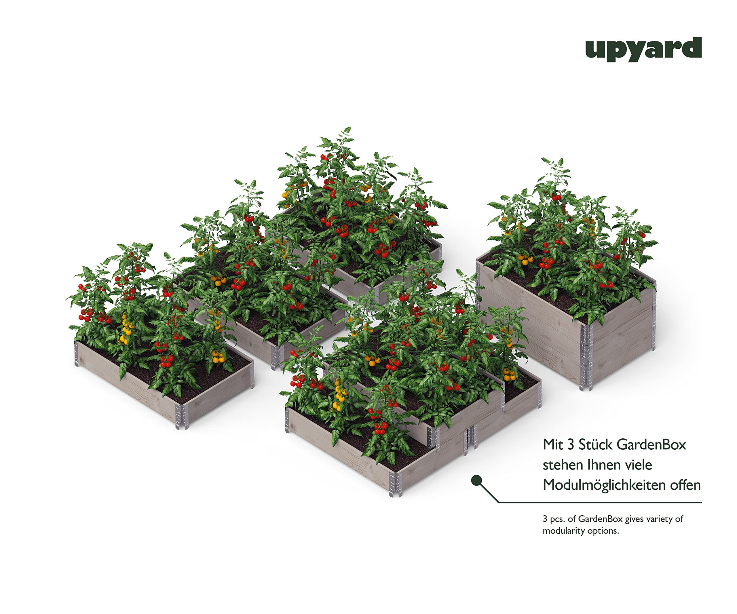 Upyard GardenBox Lot de 3 jardinières surélevées Modernes en Cadre de palettes - Plate-Bande surélevée modulaire en Bois Naturel pour Jardin et terrasse - Certifié PEFC - 120 x 80 x 58,5 cm - Gris