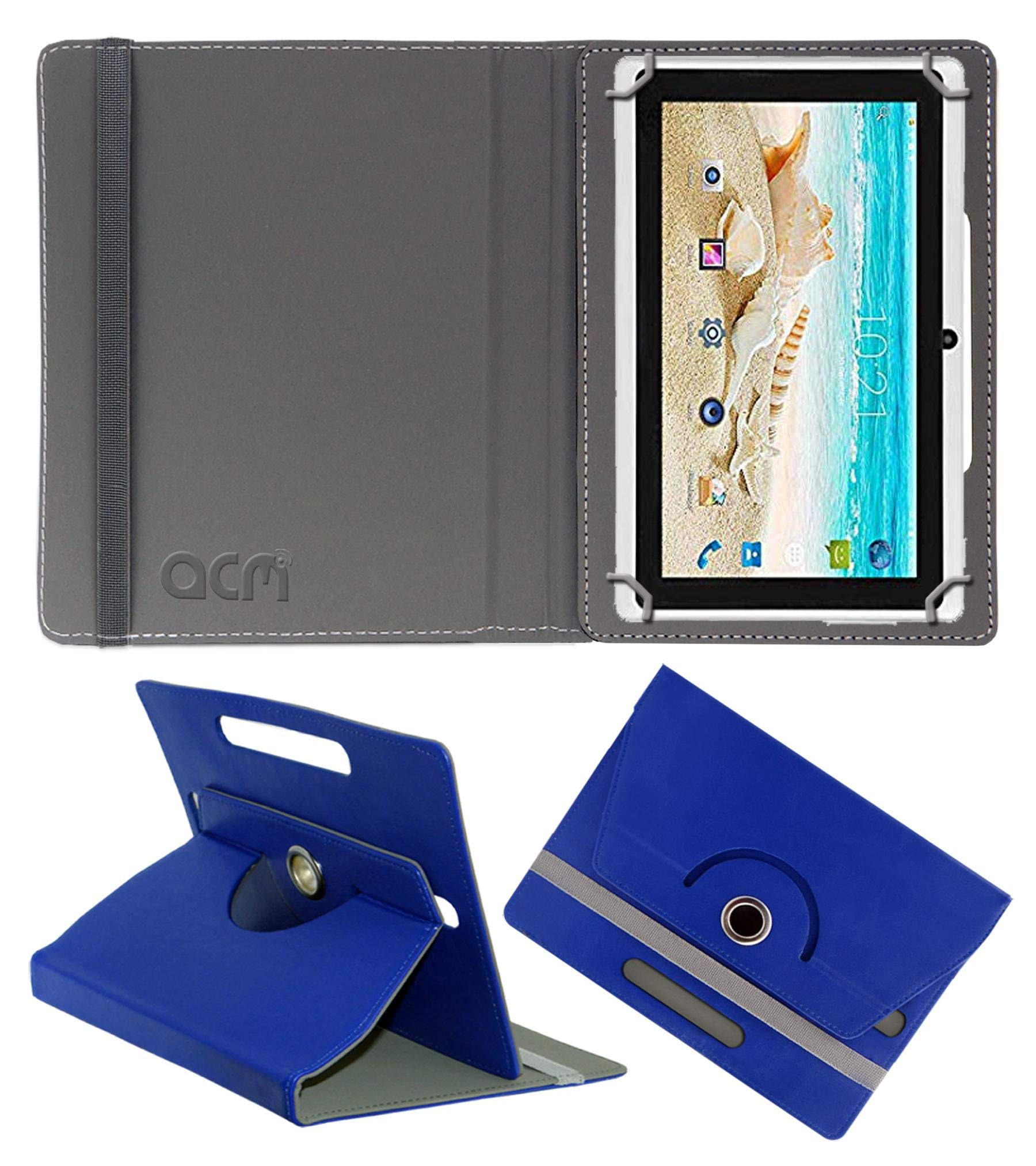 Acm Rotating Leather Flip Case Compatible with Xuba Q88 Tablet Cover Stand Dark Blue