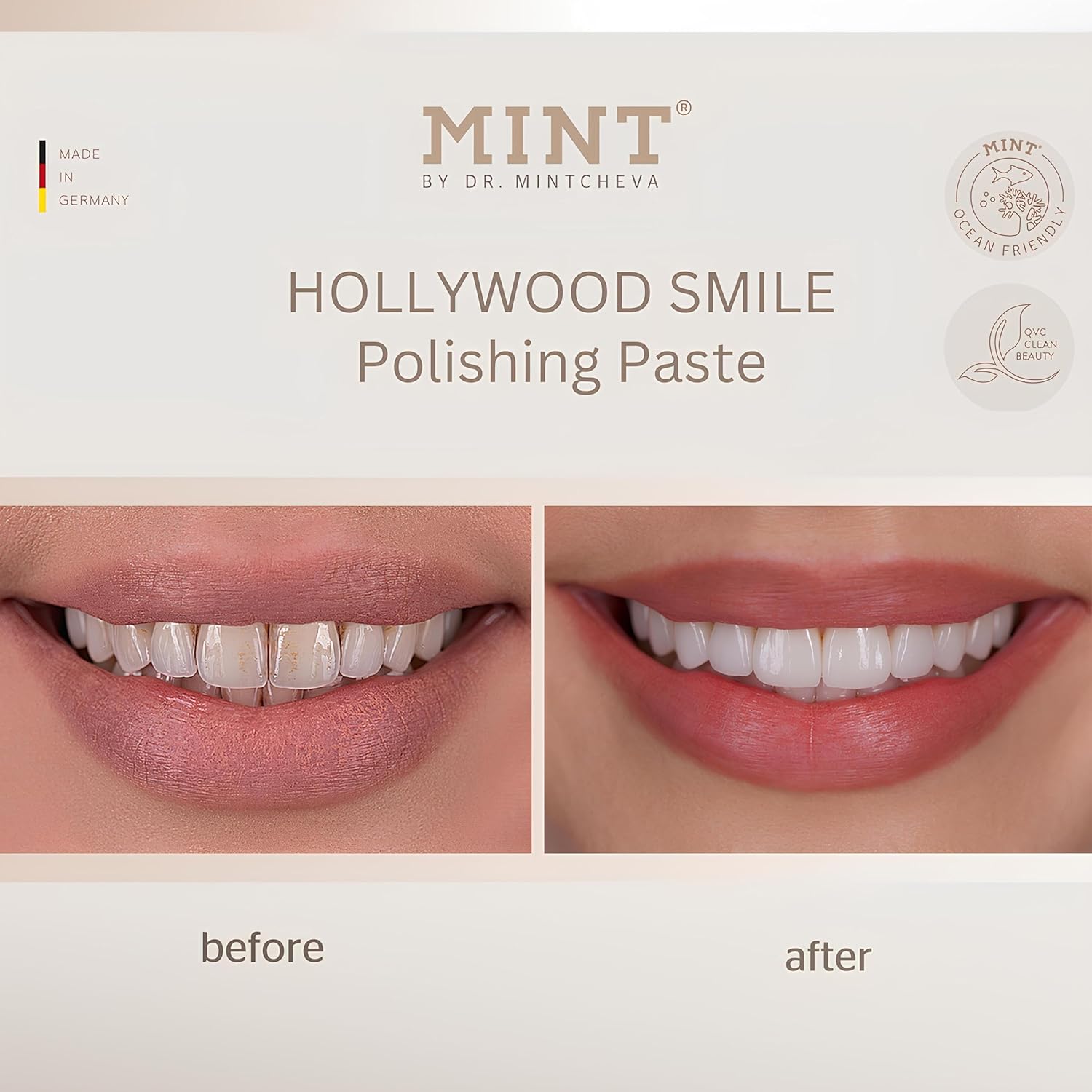 Mint Hollywood Smile polishing Paste with whitening Effect (1x 75 ml) - Professional Teeth Cleaning at Home - Effective deep Cleaning - Smooth, White Teeth - Microplastic-Free - by Dr. Mintcheva