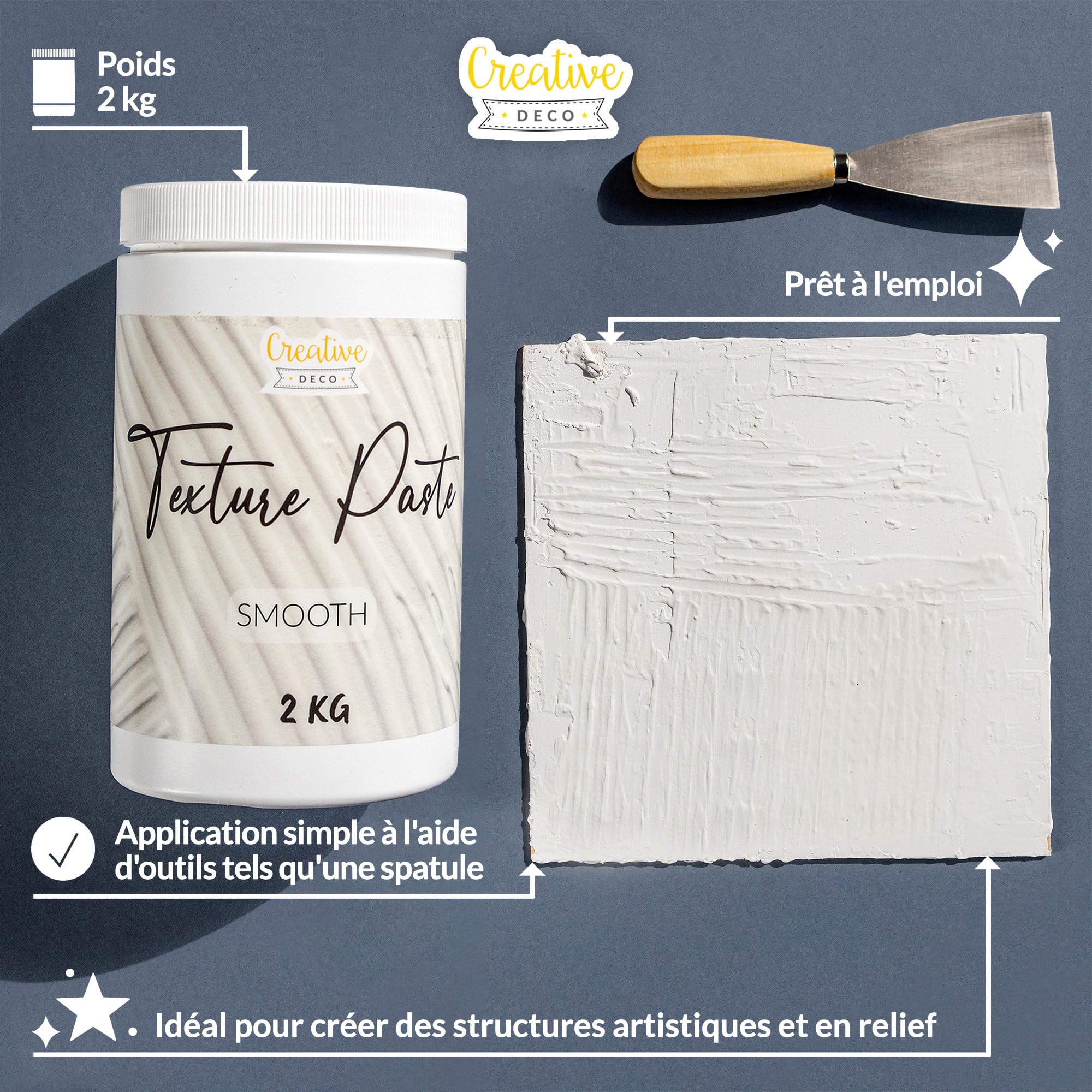 Creative Deco Modeling Paste Pâte de Structure Lisse 2kg | Pâte à Relief pour Peinture Acrylique | Modelling Paste | Pâte Texturée | Pate Structure | Modelage Effet 3D et Texture Art