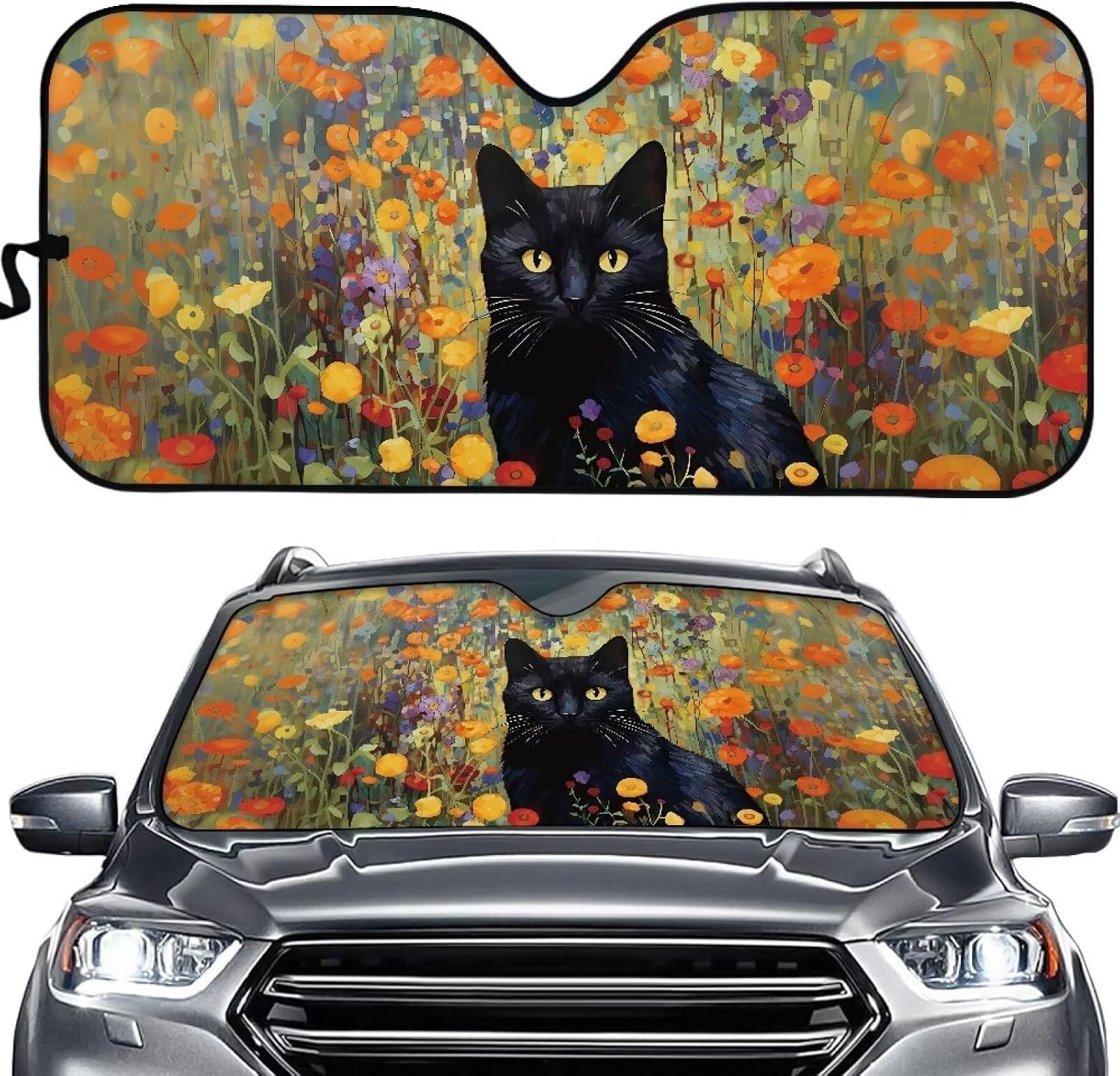 YSTARDREAM Floral Cat Sunshade for Car Windshield Reflective Blocks Heat and Sun Foldable Sun Shade Shield Car Accessories Keeps Your Vehicle Cool Sun Visor Universal Fit