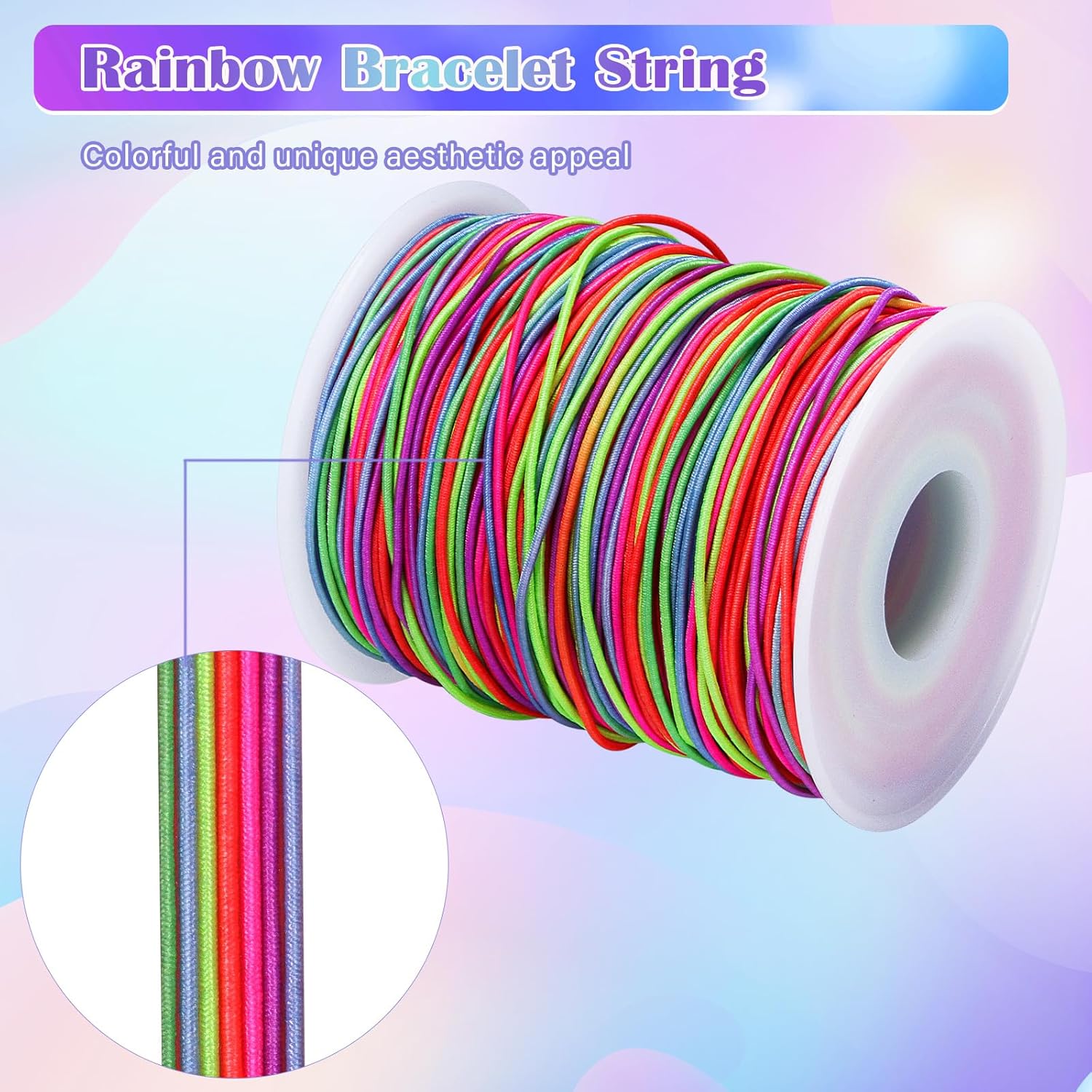 1mm x 100m Rainbow Elastic String for Bracelets, Durable Bracelet String,Suitable for DIY Jewelry Making, Bracelets, Necklaces, Crafts, Decorations (Corloful)