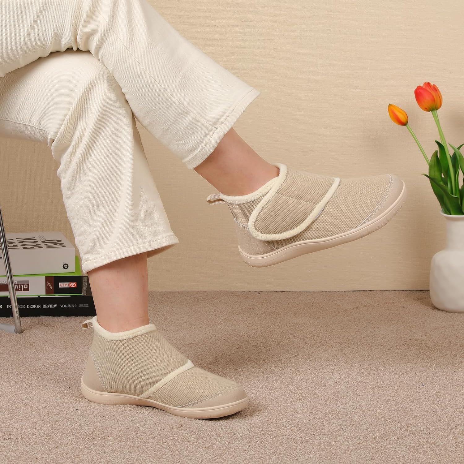 LeIsfIt Slipper Boots for Women Wide Warm House Shoes Non-slip Diabetic Winter Shoes Adjustable Bootie Slippers for Indoor & Outdoor - Image 2