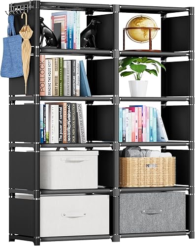 Mavivegue Librería, organizador de almacenamiento de 10 cubos, organizador de estante para libros, estante alto, estuches para libros, estante de