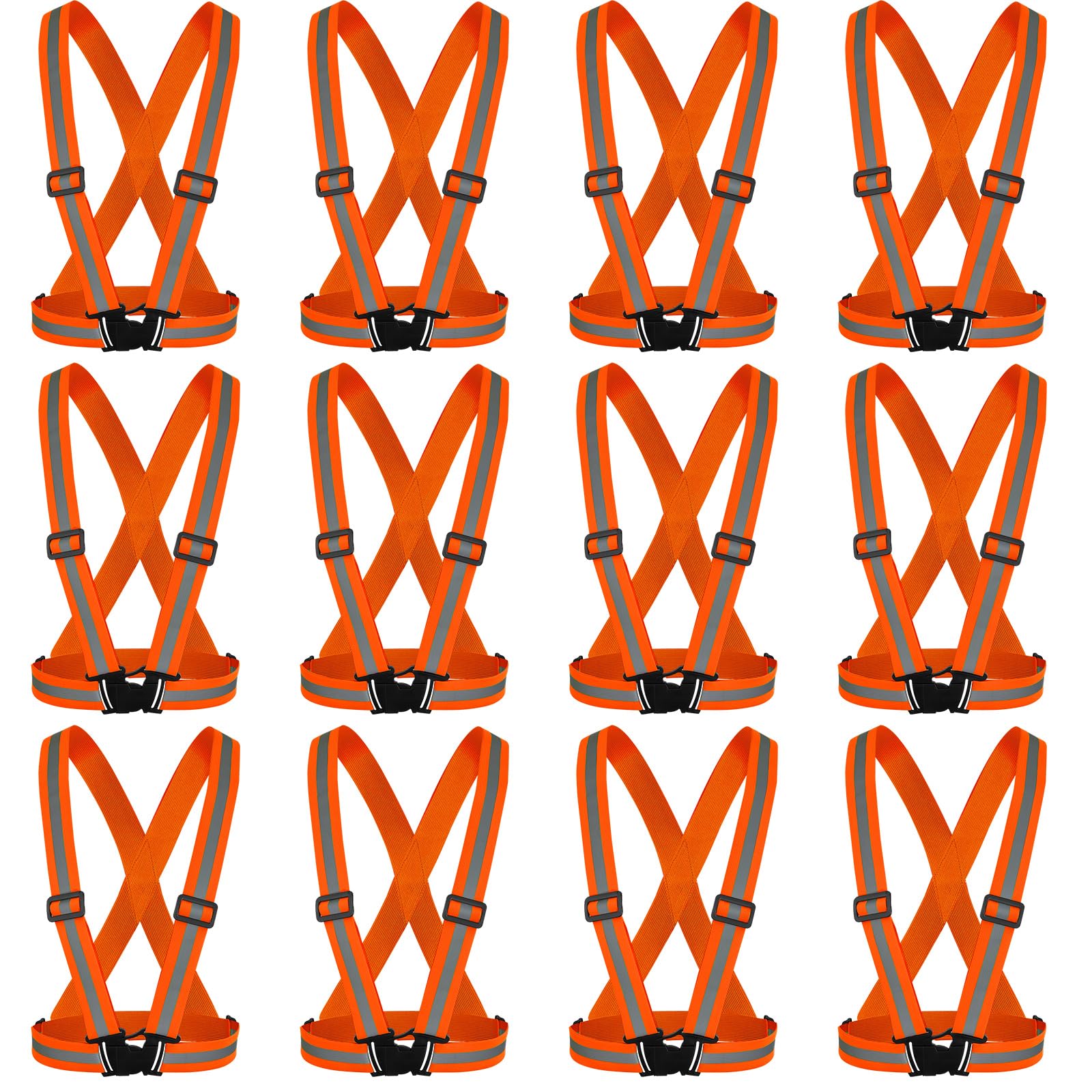 Hercicy 12 Pcs Reflective Vest High Visibility Safety Vests, Adjustable Running Gear Straps Lightweight Reflector for Construction (Orange)