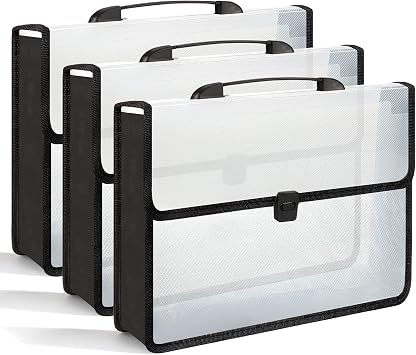 3 Pieces A3 11 x 17 inch Expandable File Folder with Handle Expandable Folders for Documents Snap Closure Black Horizontal Large Clear Organizer Storage for Plots Charts