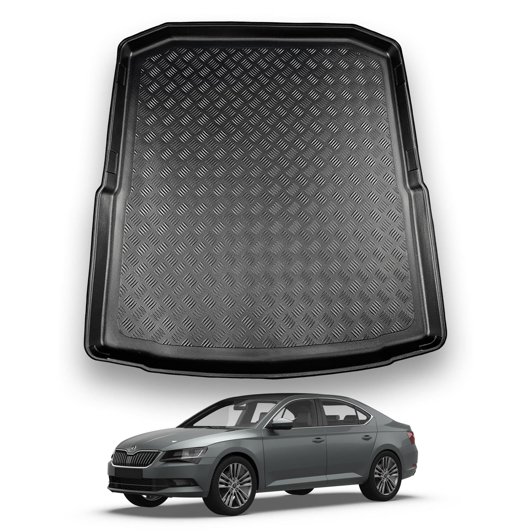 NOMAD Skoda Superb (2015-2023) Boot Liner [Not for PHEV Models] Tailored  Fit Car Floor Mat Protector Non Slip Waterproof Raised Edges Compatible