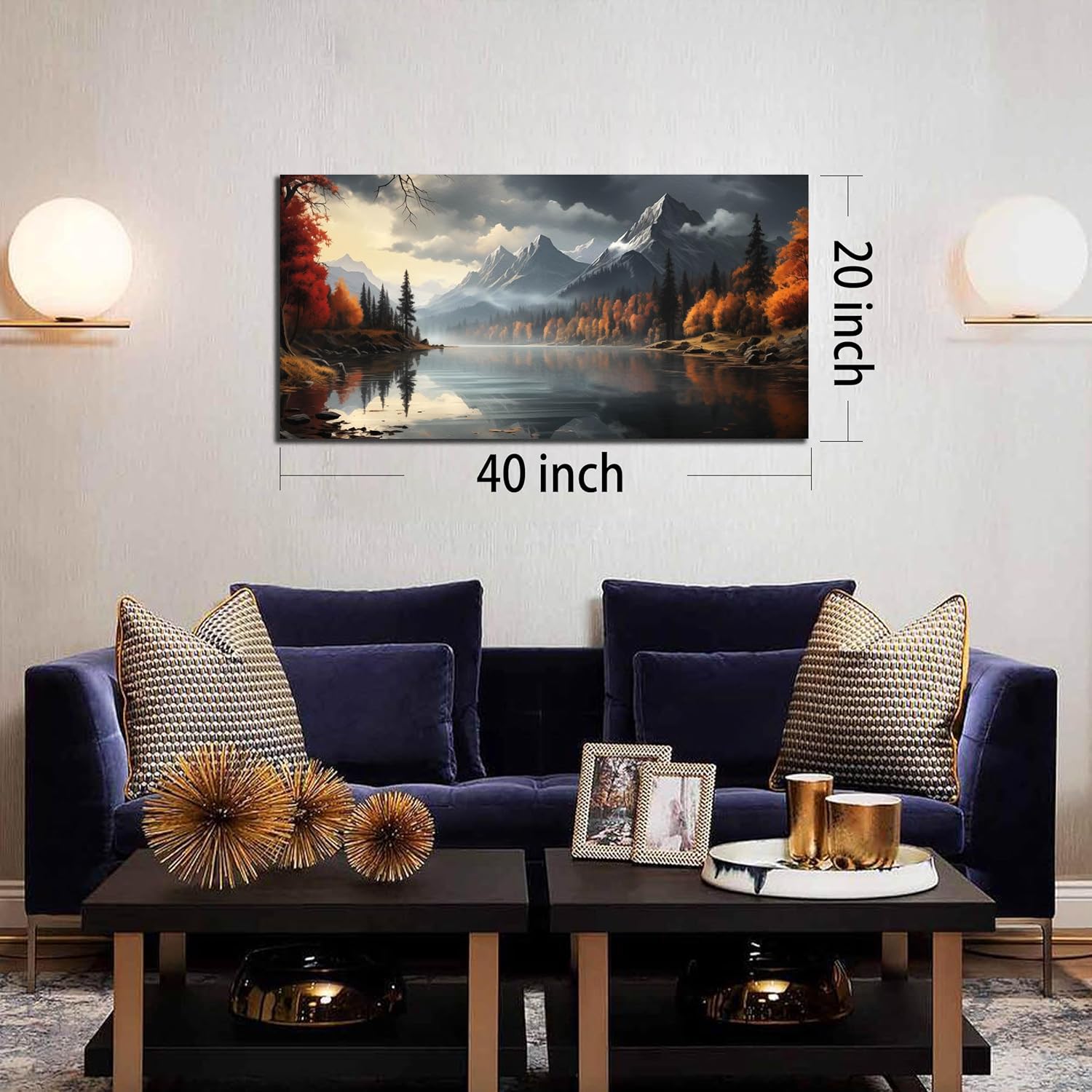 Large Wall Art for Living Room Bedroom Office Red Forest Wall Art Lake Landscape Pictures Modern Artwork Framed Canvas Prints 29x59 Inch