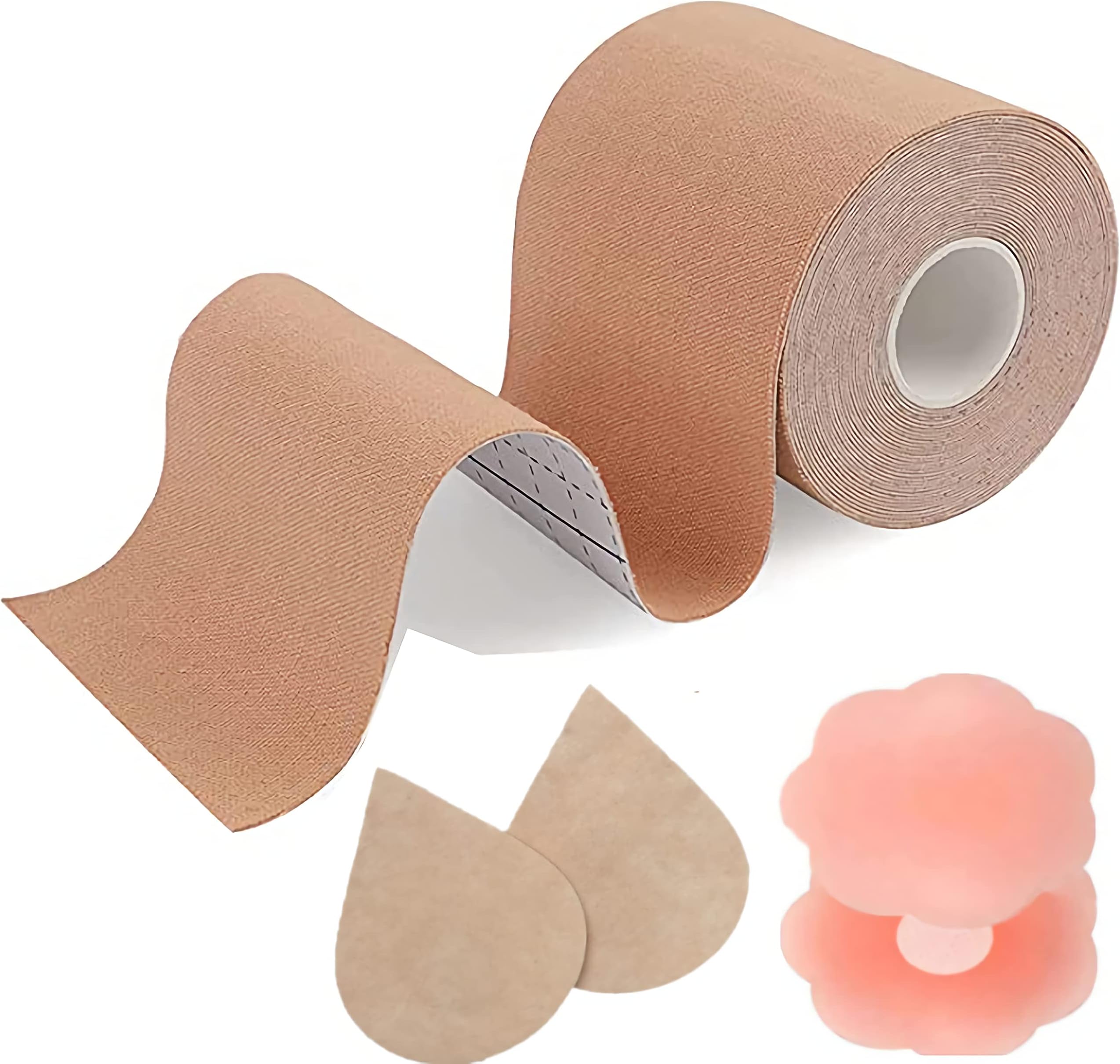 Mehar StoreExtra 2 inch Boob tape push Up Breast |2 Pcs Silicone & Non-Woven Nipple Cover | Hypoallergenic | body tape Invisible Tape for all type of Cloths & Fashion tape (For Cup size (C-D), Skin)