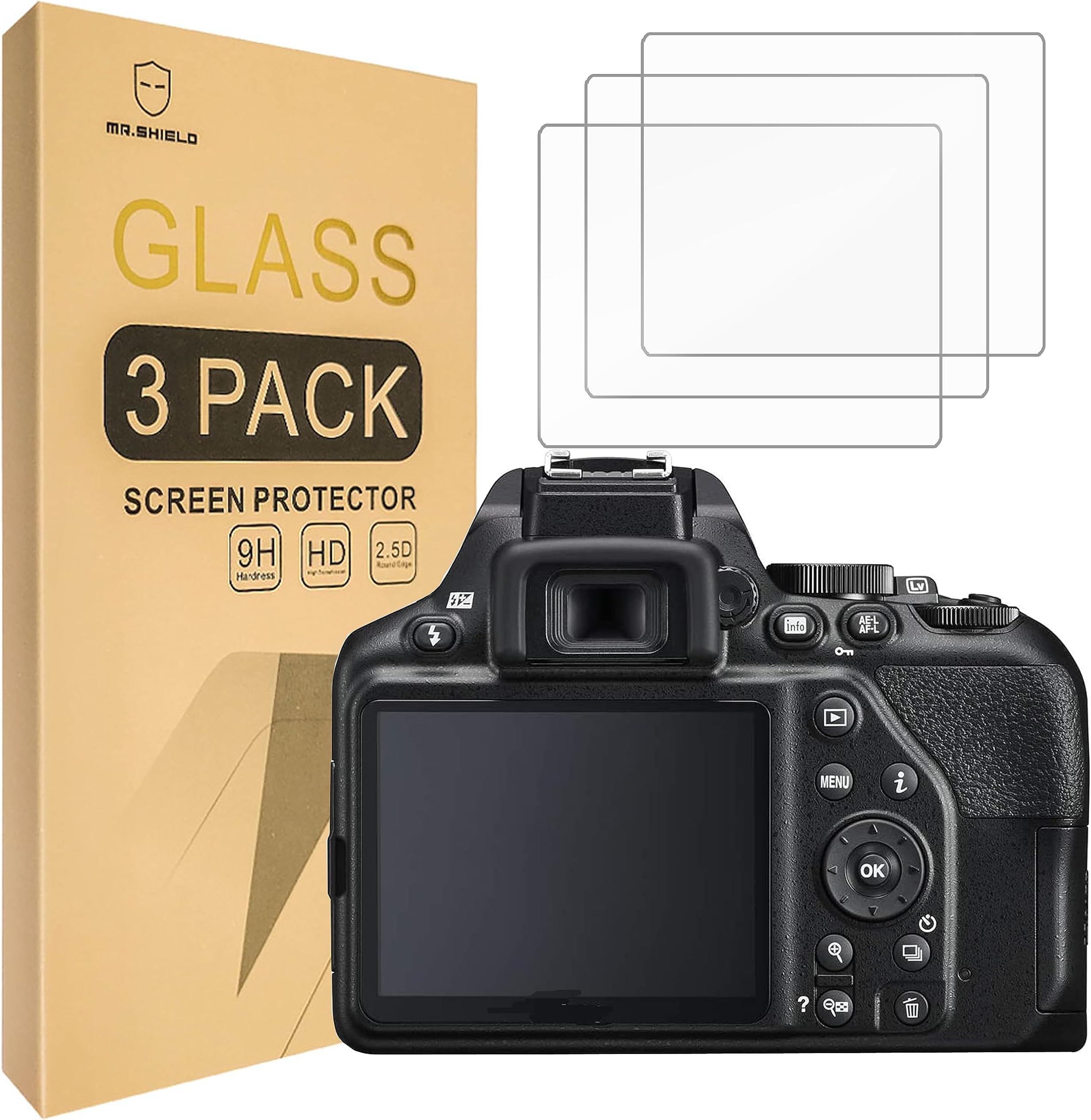 Mr.Shield [3-Pack] Screen Protector For Nikon D3500 D3400 D3100 D3200 D3300 DSLR Camera [Tempered Glass] [Japan Glass with 9H Hardness] Screen Protector