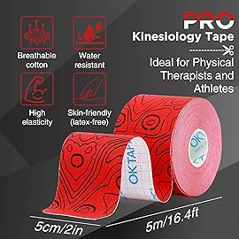 OK TAPE PRO Kinesiology Tape Uncut Roll, Elastic Physical Therapy Athletic Tape for Pain Relief, Muscle Support, Kinetic Tape, Water Resistant, 2in X 16.4ft -Red