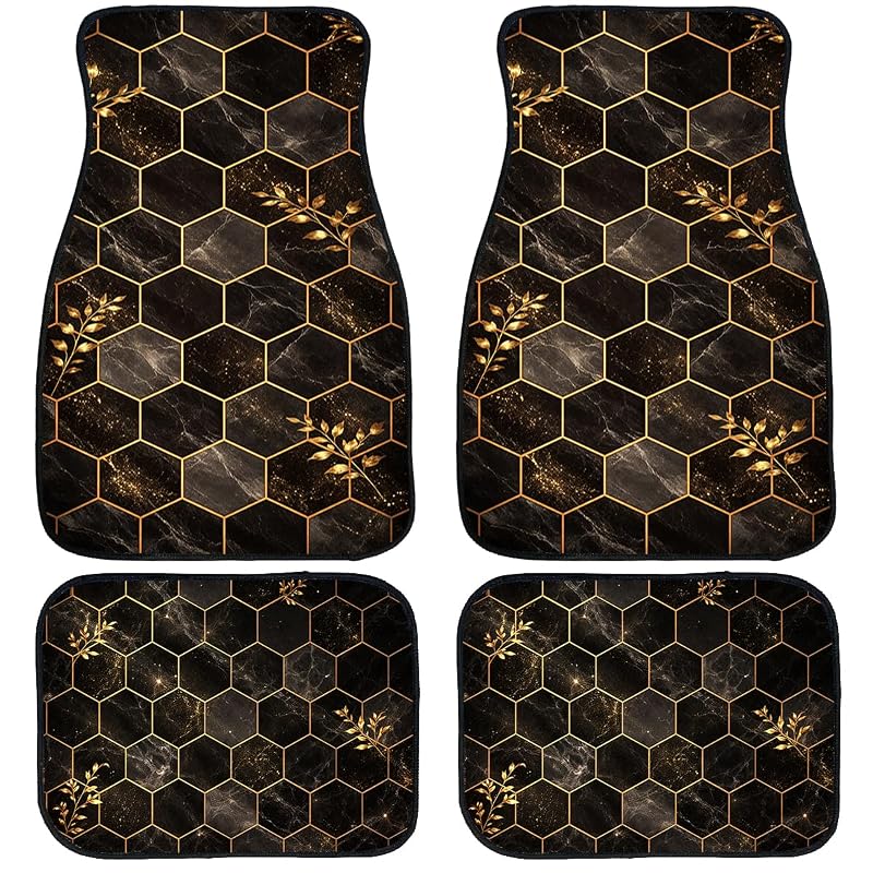 Tapetes automotivos LMHCZD Black Marble em fibra de carbono e borracha, kit com 4 peças