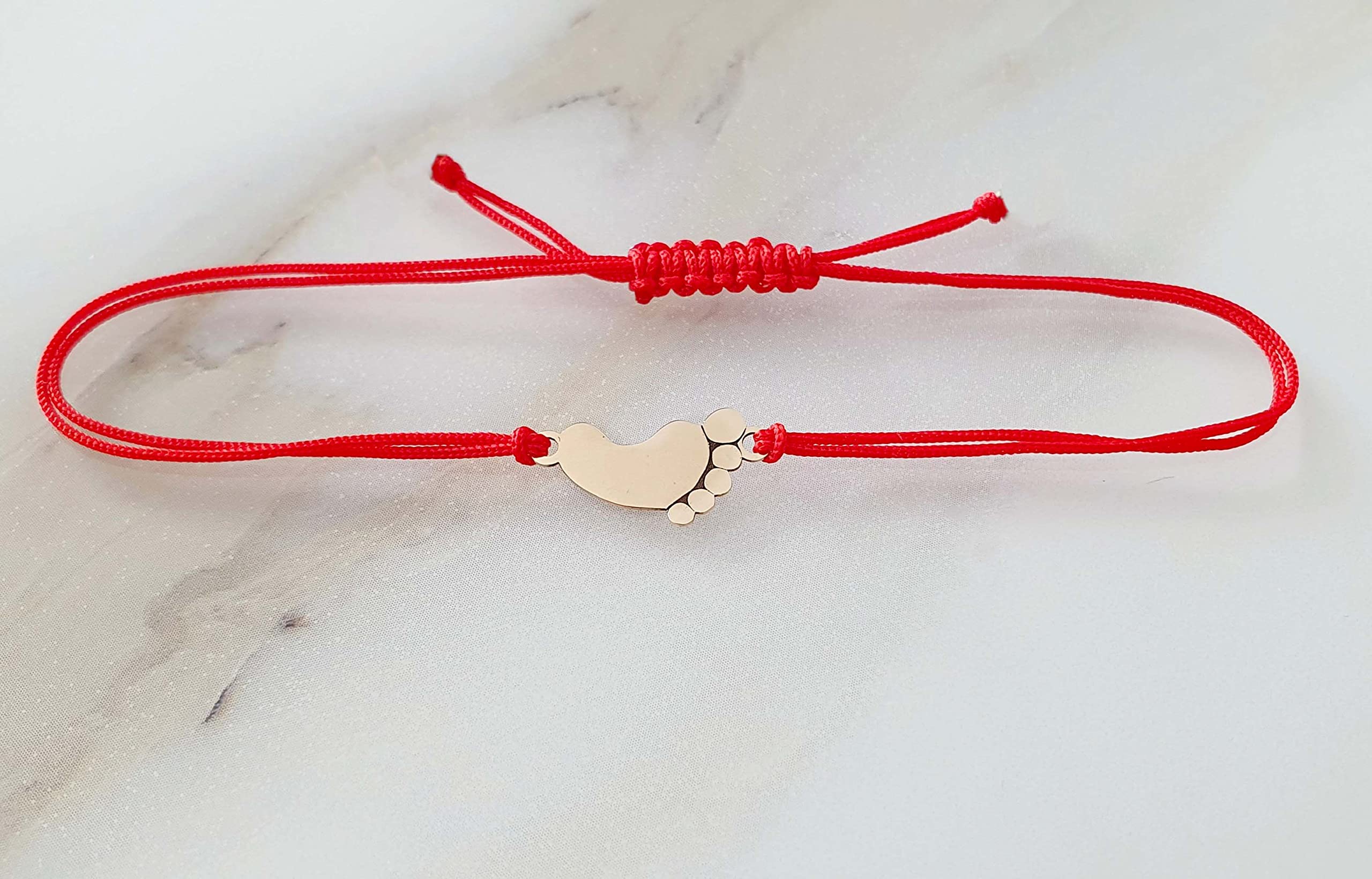 585 Gold Armband für Damen mit Babyfüßen 14K Goldarmband 16-20 cm Rot Band Geflochtene Freundschaftsbänder