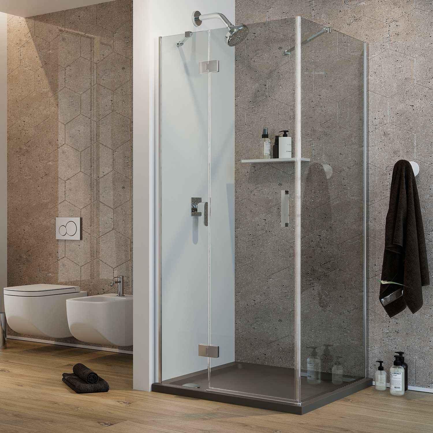 Idralite Mampara de Ducha 90x60 CM H190 Vidrio Transparente con Easyclean Mod. Flip Hoja + Fijo