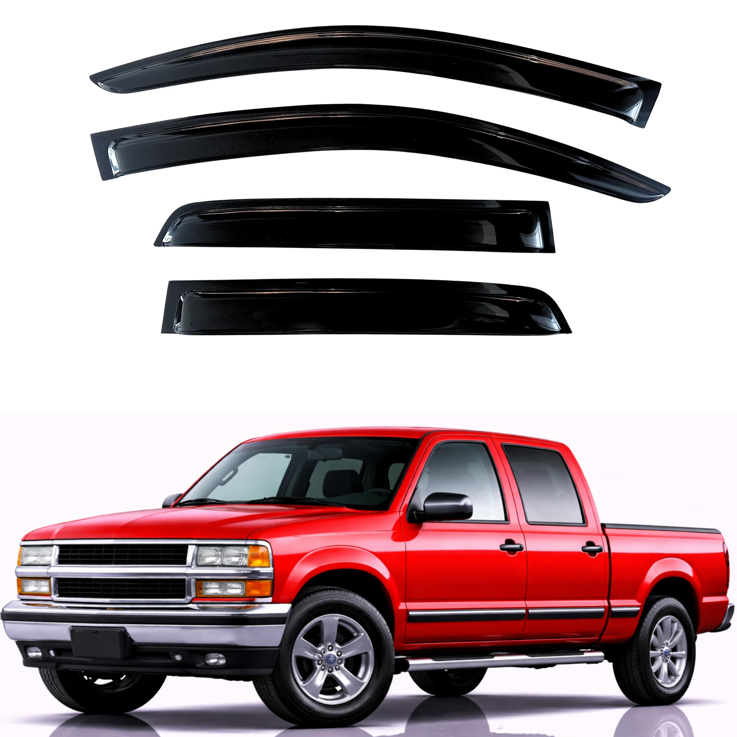 KPY Rain Guards Fit for 1992-2000 Chevrolet/GMC C/K 1500/2500/3500 Crew Cab, Out-Channel Window Visors Vent Deflector 4PC, 1995-2000 Chevy Tahoe/GMC Yukon, 1999-2000 GMC Yukon Denali/Cadillac Escalade